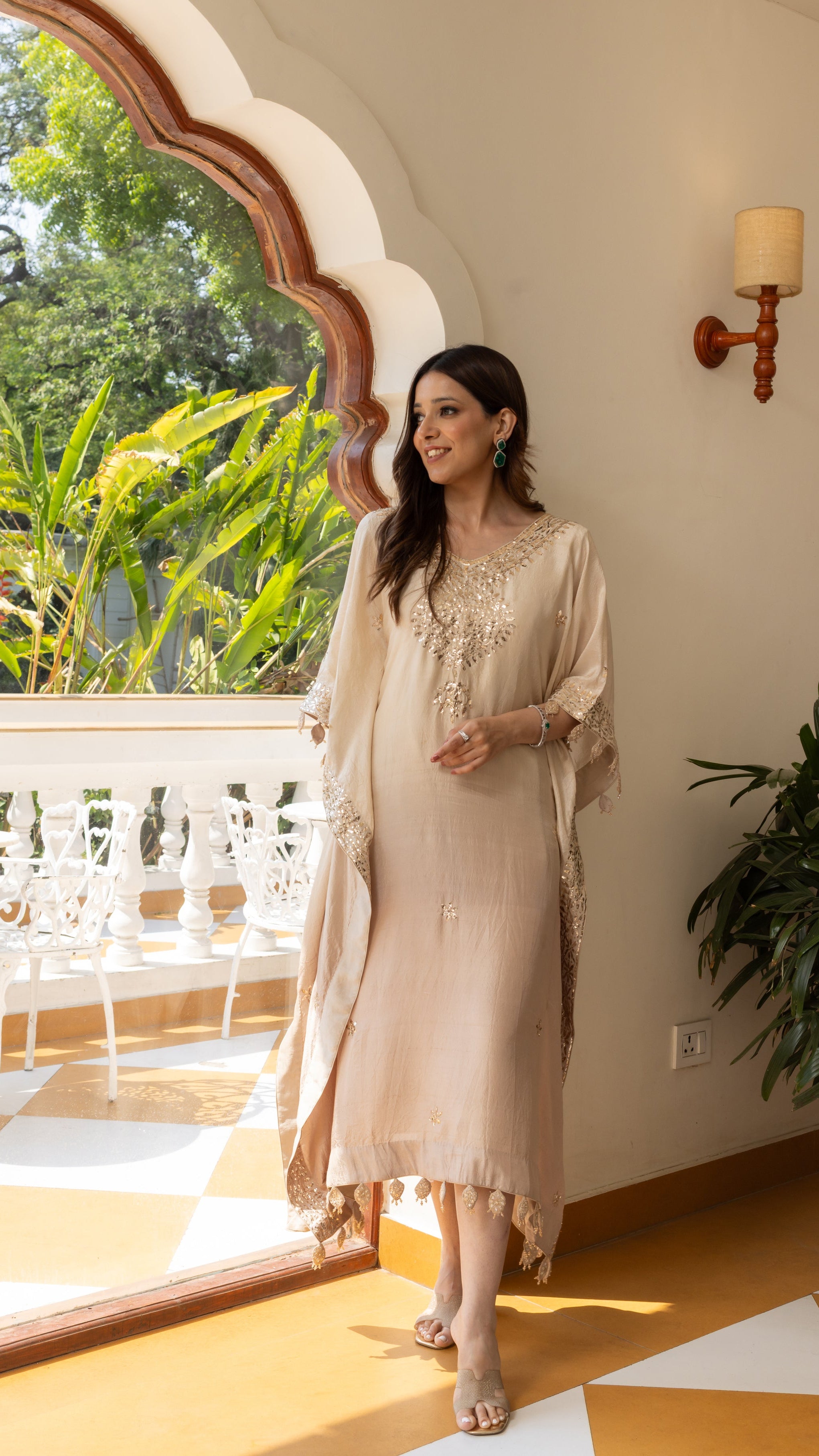 Rosegold Ombre Pure Silk Mukaish Kaftan