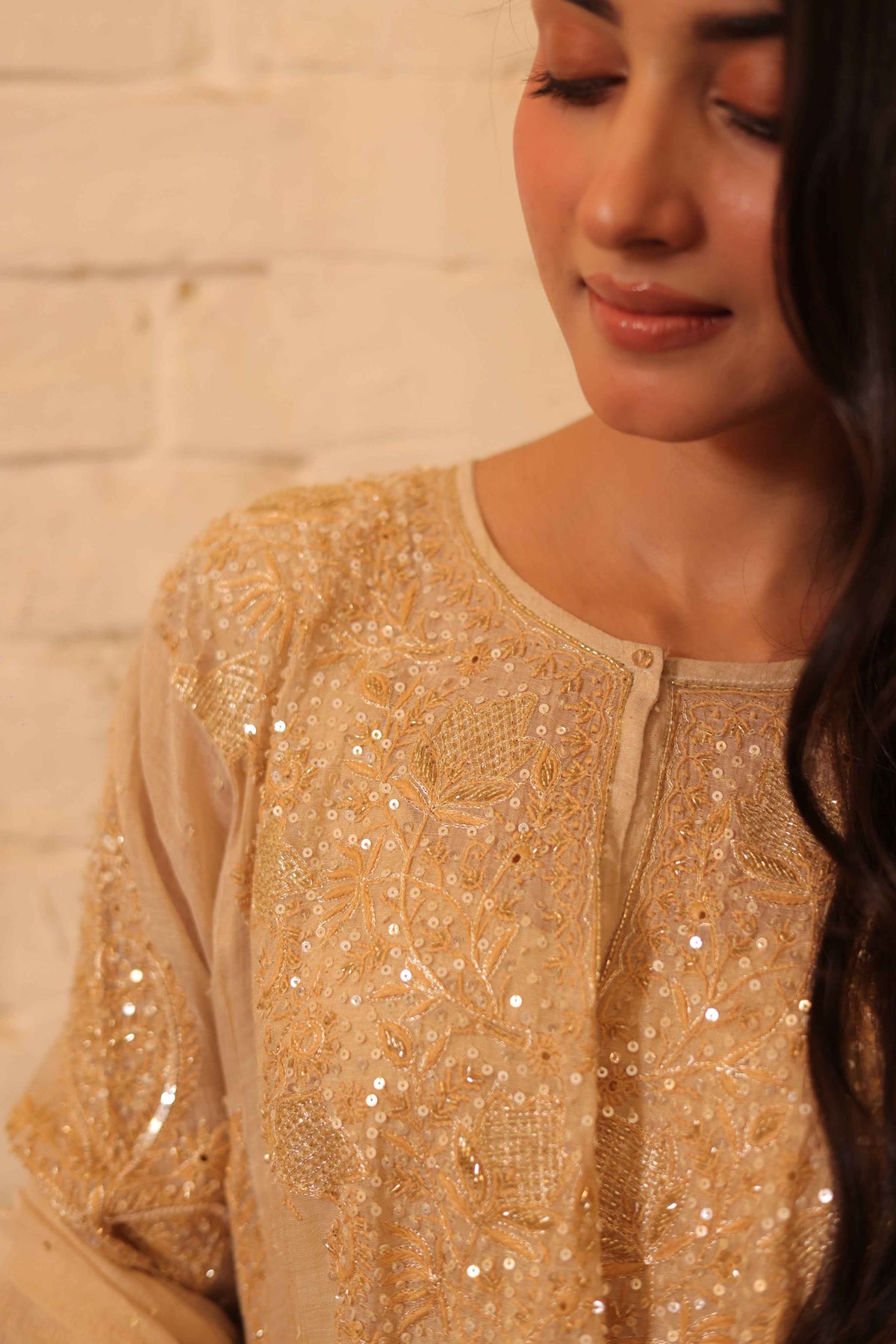 Handcrafted Dyeable Pure & Premium Gold Tissue Chikanakri Choga Kurta Set
