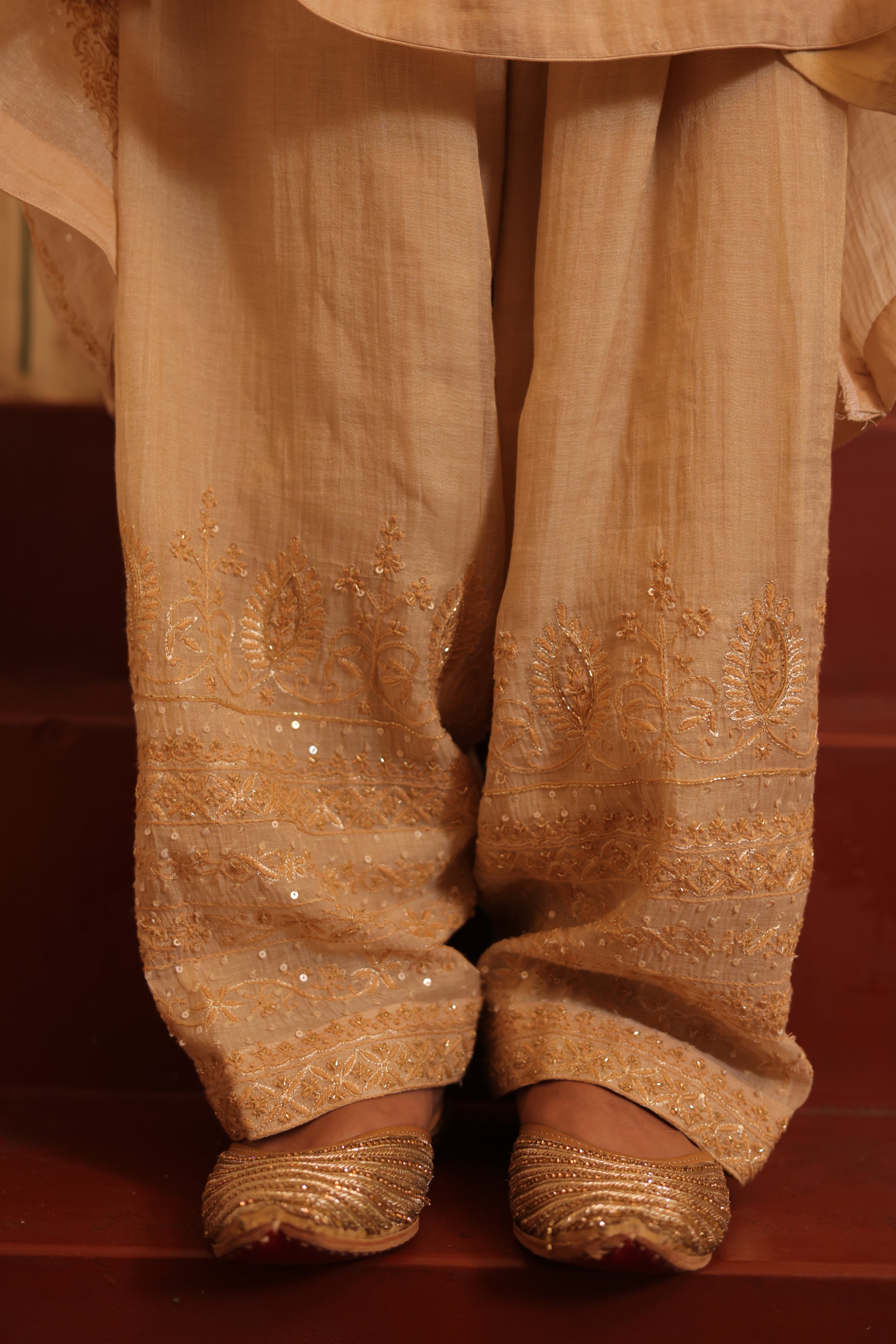 Handcrafted Dyeable Pure & Premium Gold Tissue Chikanakri Choga Kurta Set