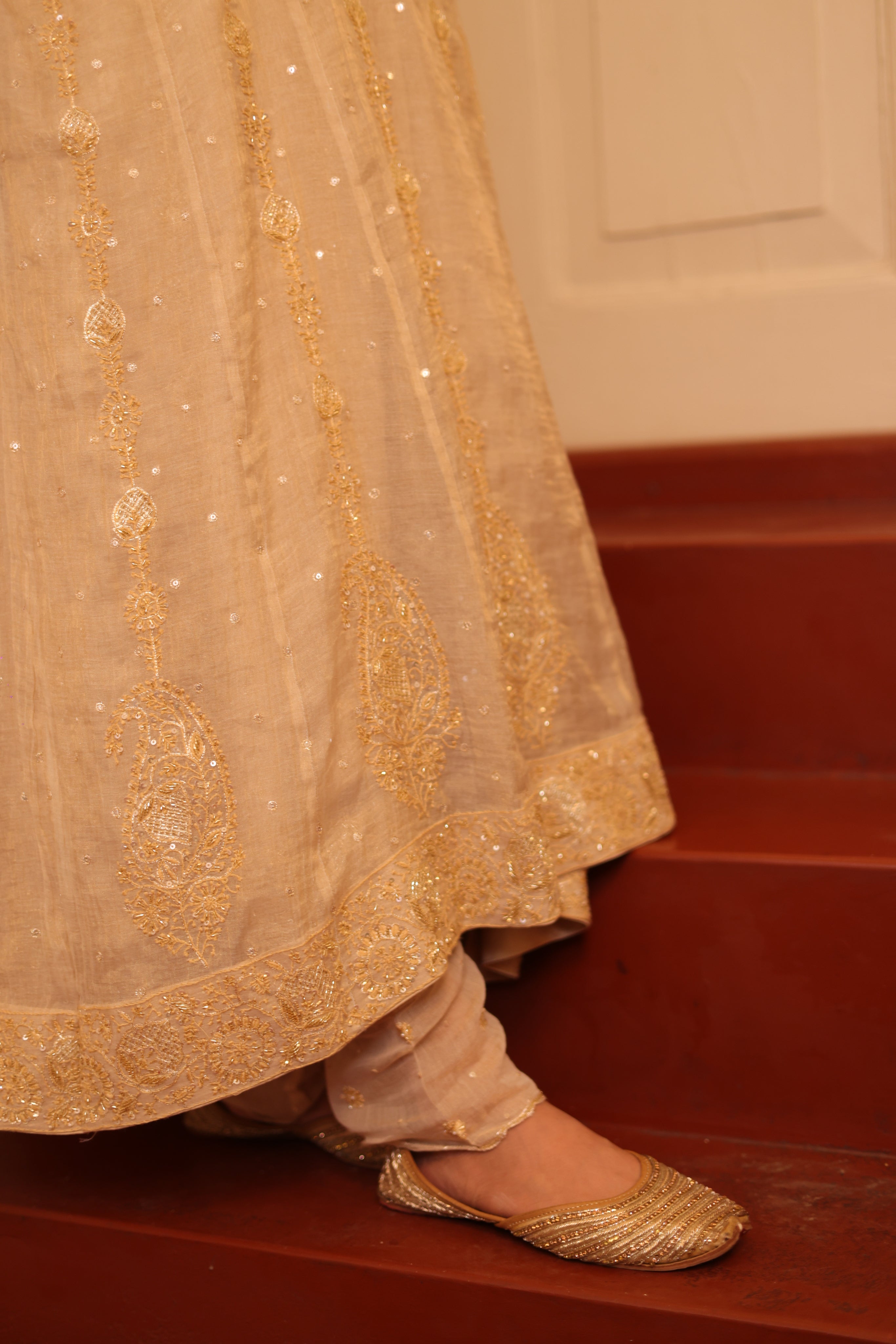 Handcrafted Dyeable Pure & Premium Gold Tissue Chikankari Angrakha Anarkali Set