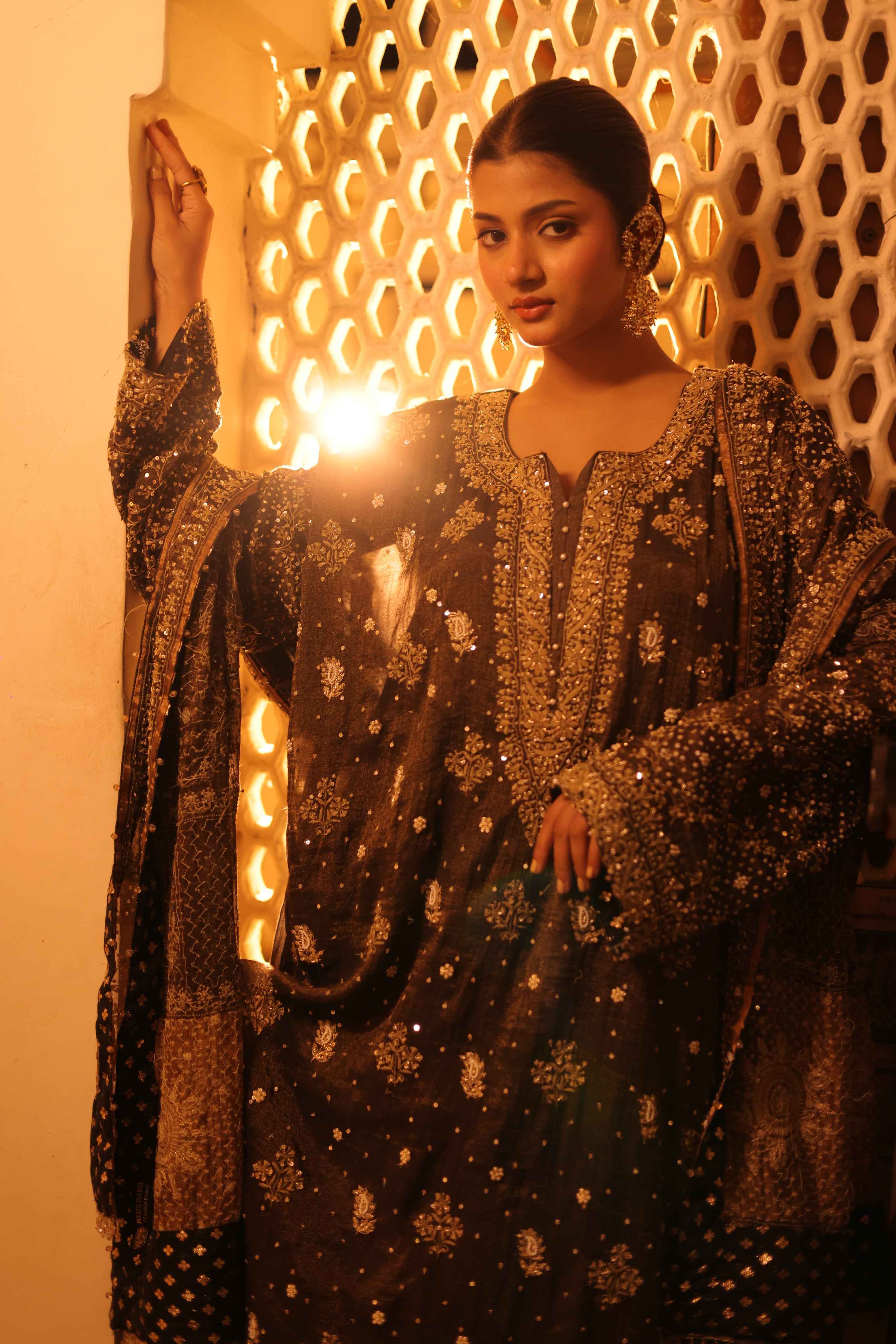 Handcrafted Pure & Premium Coco Brown Tissue Chikankari Kurta Set