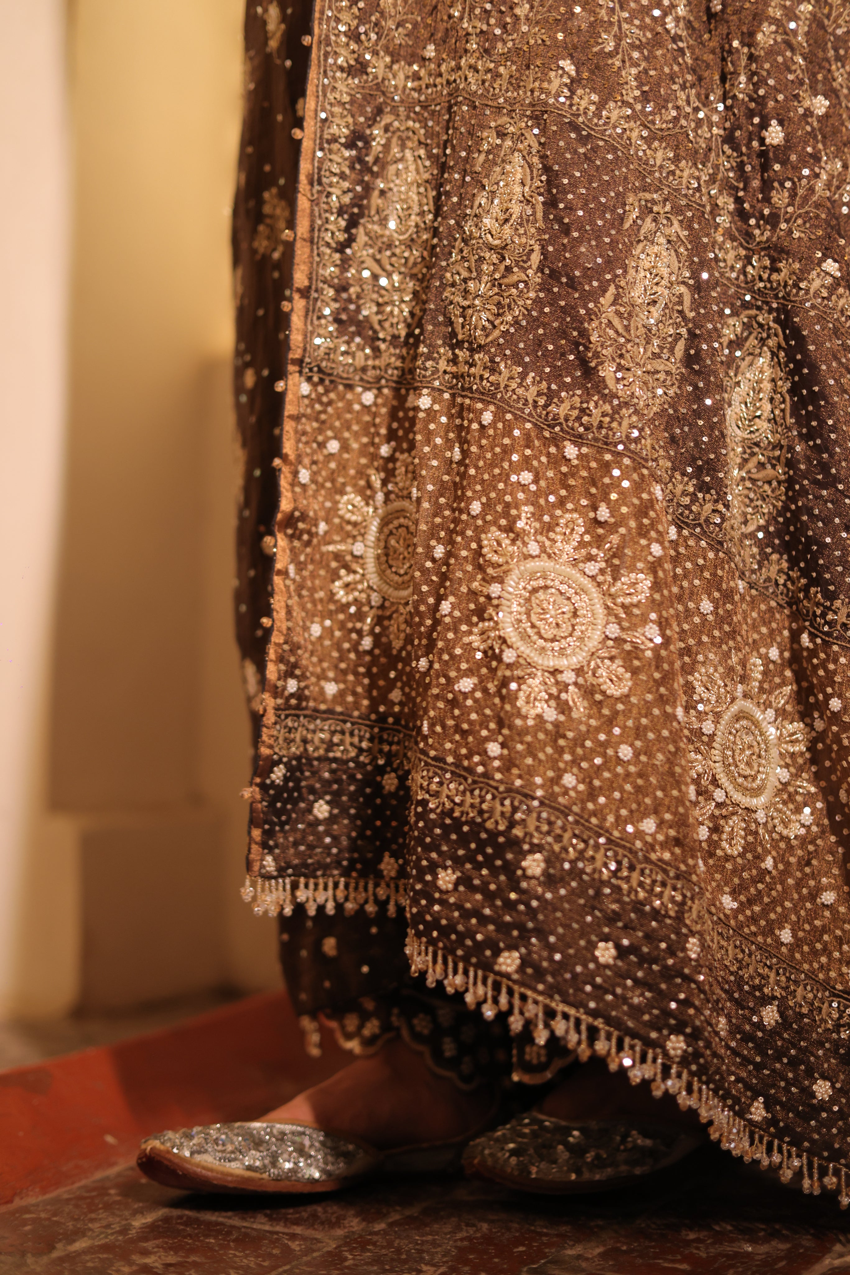 Handcrafted Pure & Premium Coco Brown Tissue Chikankari Kurta Set