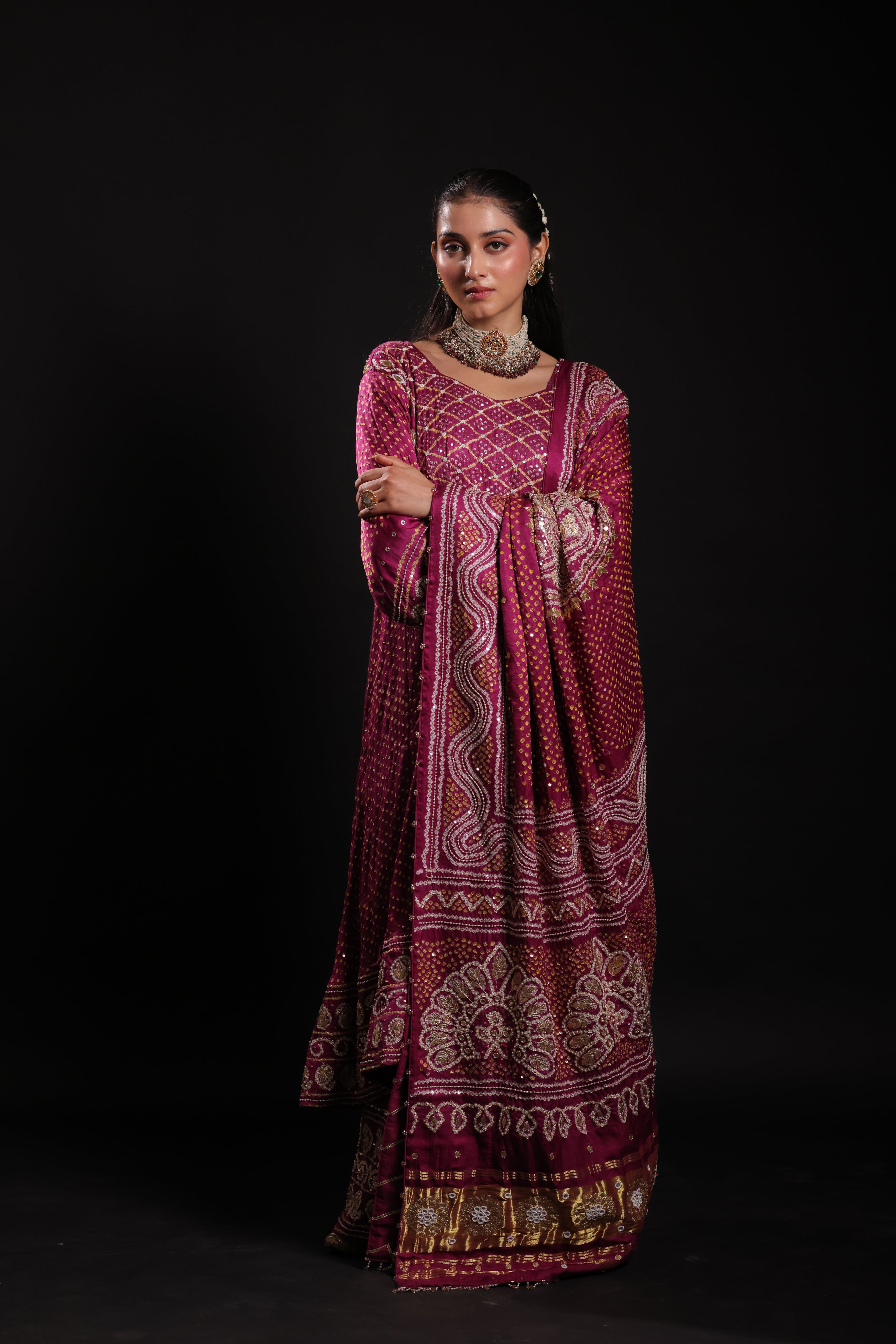 Rani Pink Pure Silk Abha Badhani Set