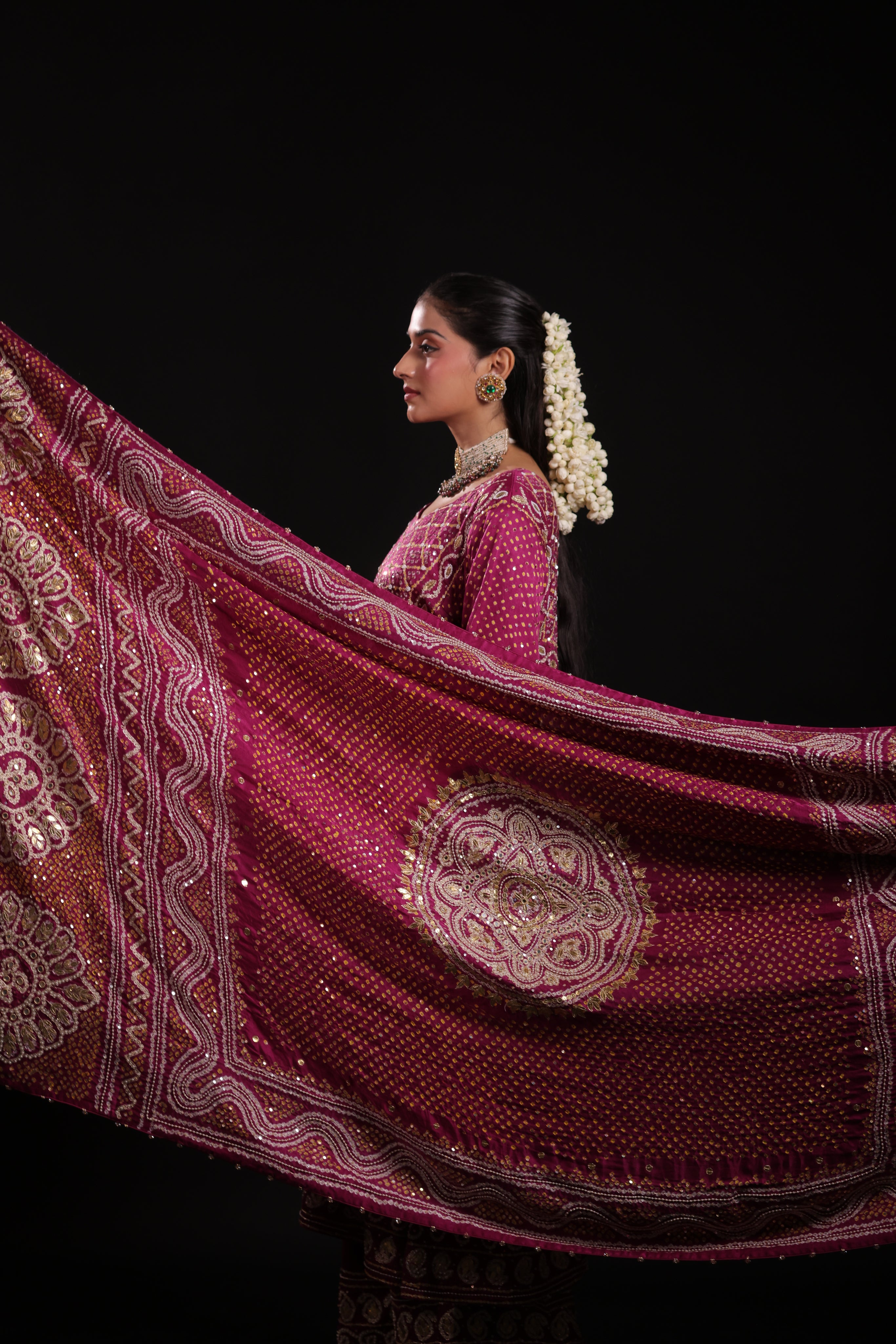 Rani Pink Pure Silk Abha Badhani Set