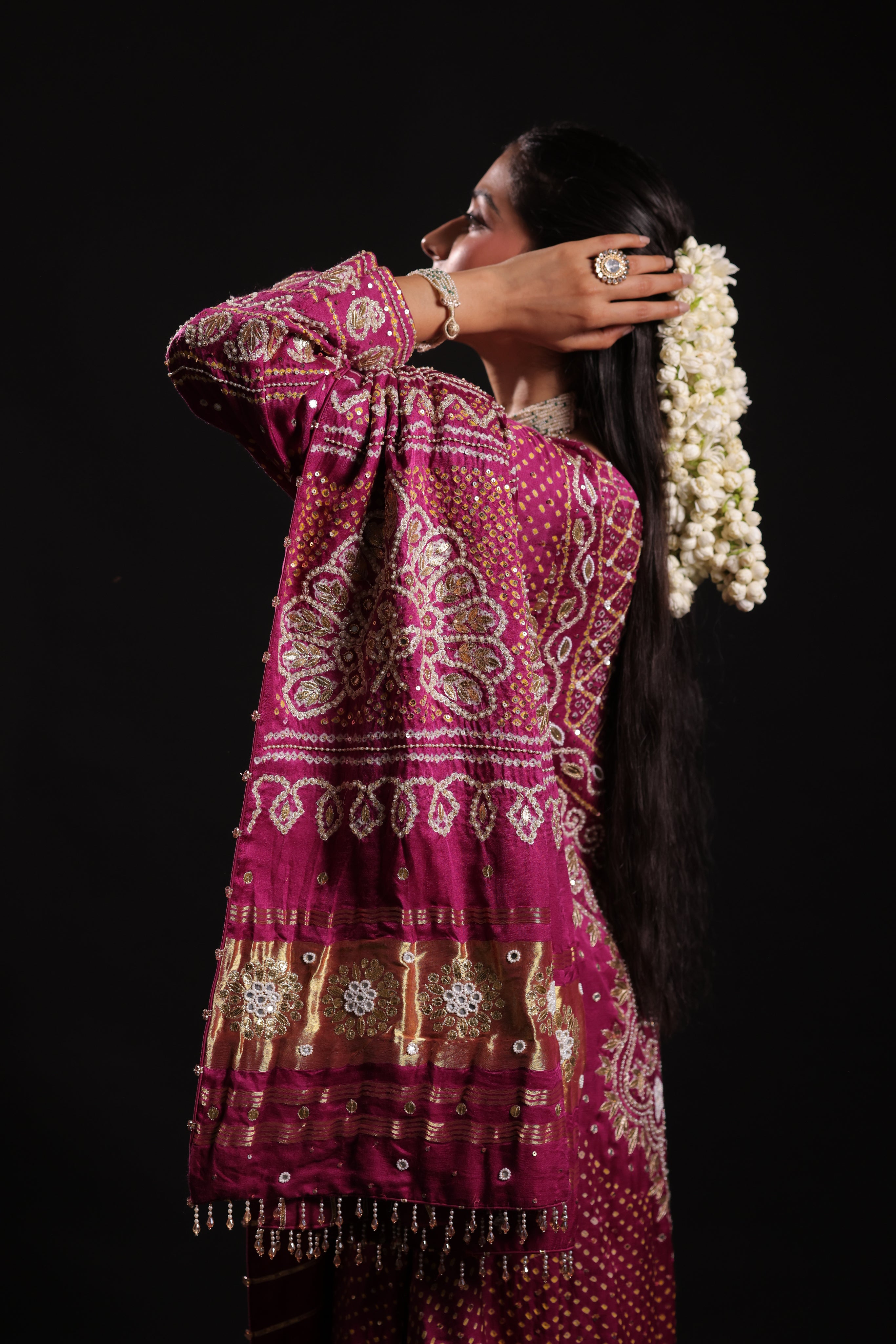 Rani Pink Pure Silk Abha Badhani Set