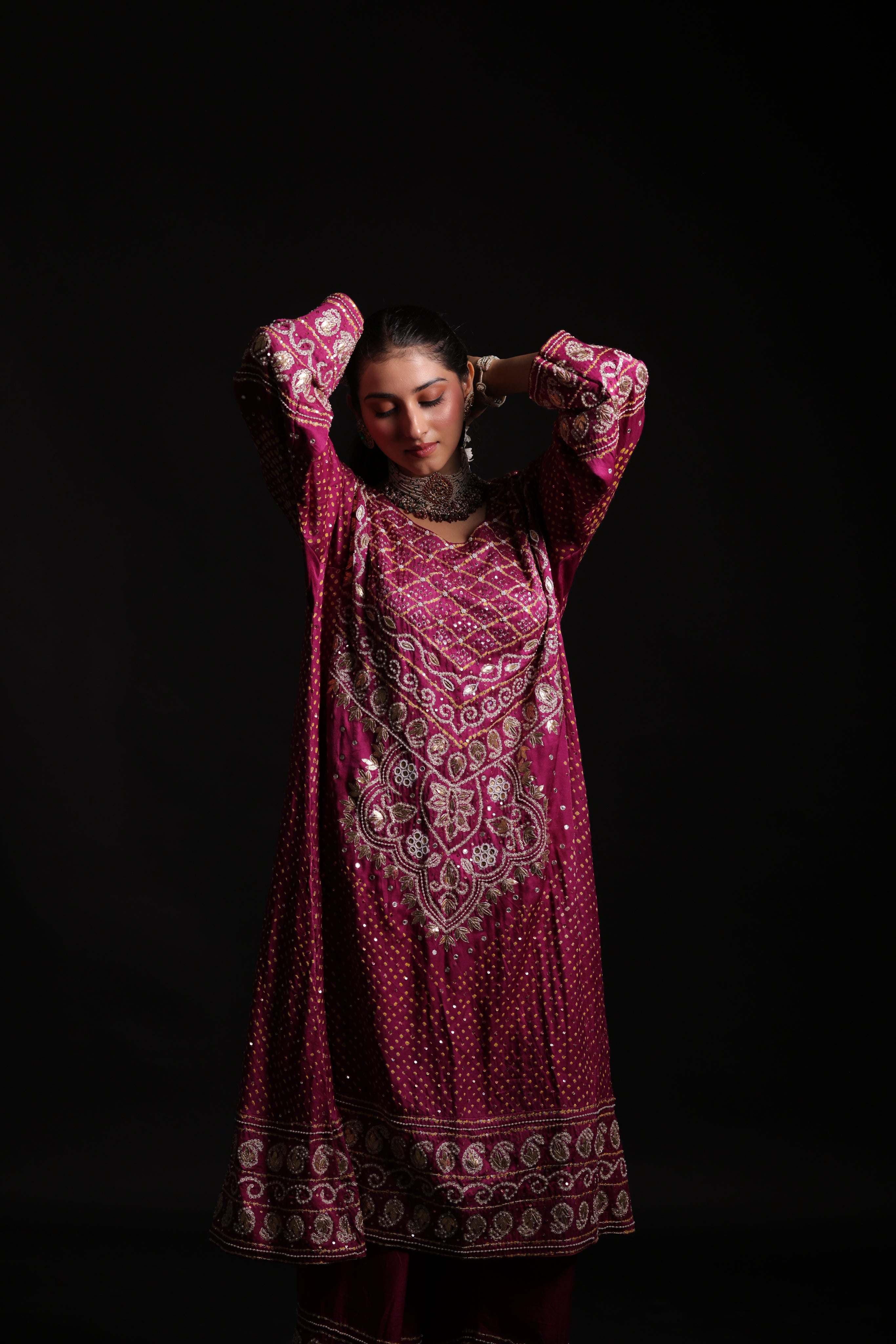 Rani Pink Pure Silk Abha Badhani Set