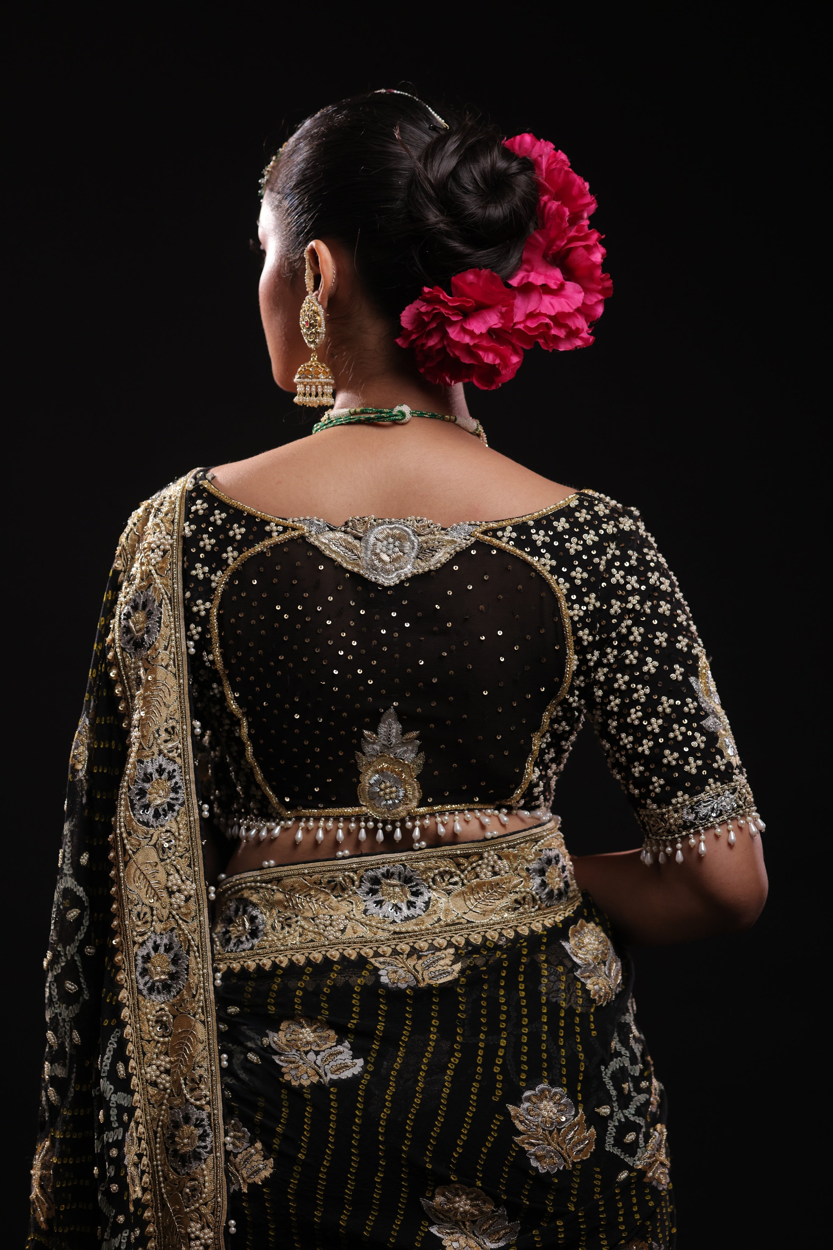 Black Pure Georgette Bandhej Saree