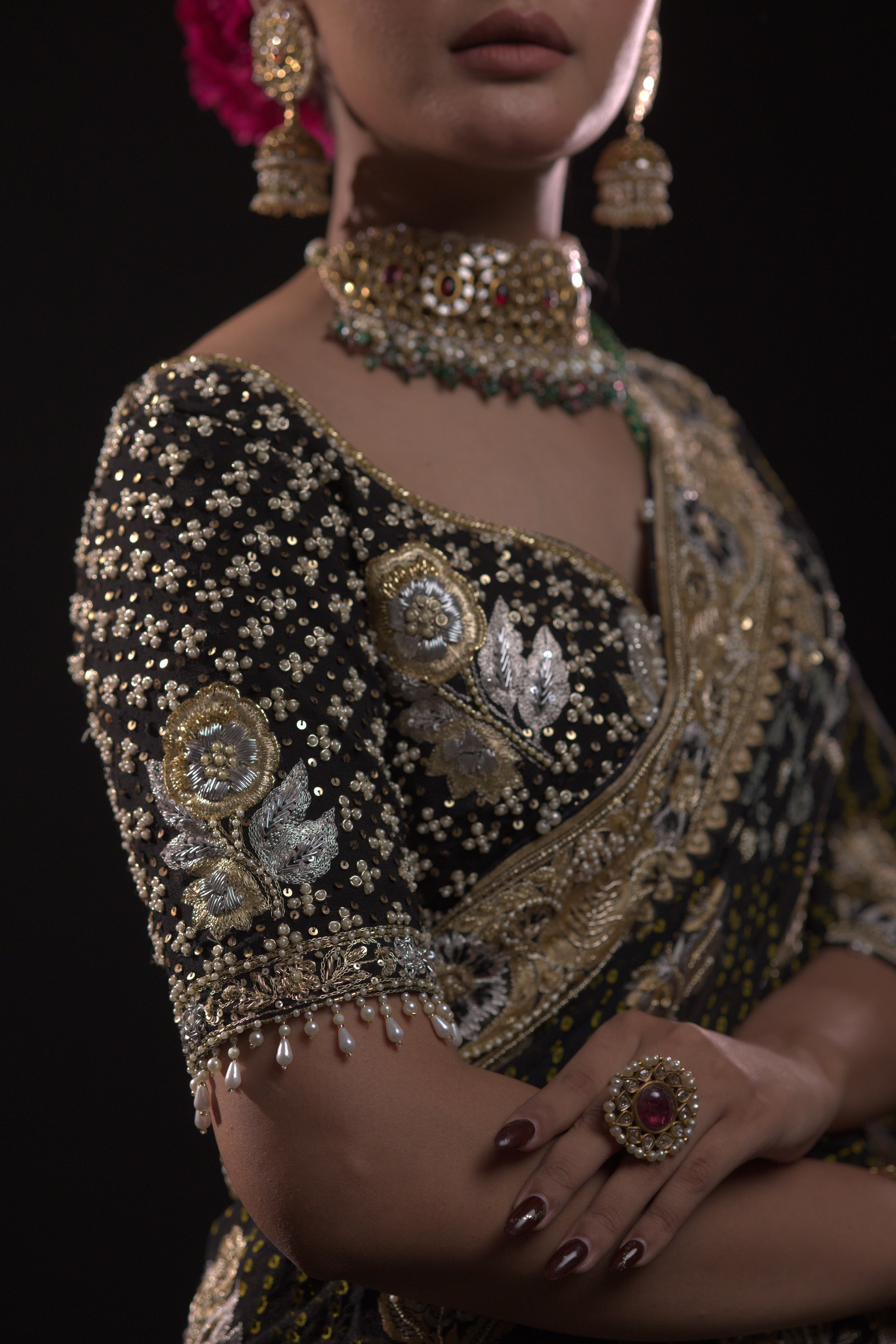 Black Pure Georgette Bandhej Saree