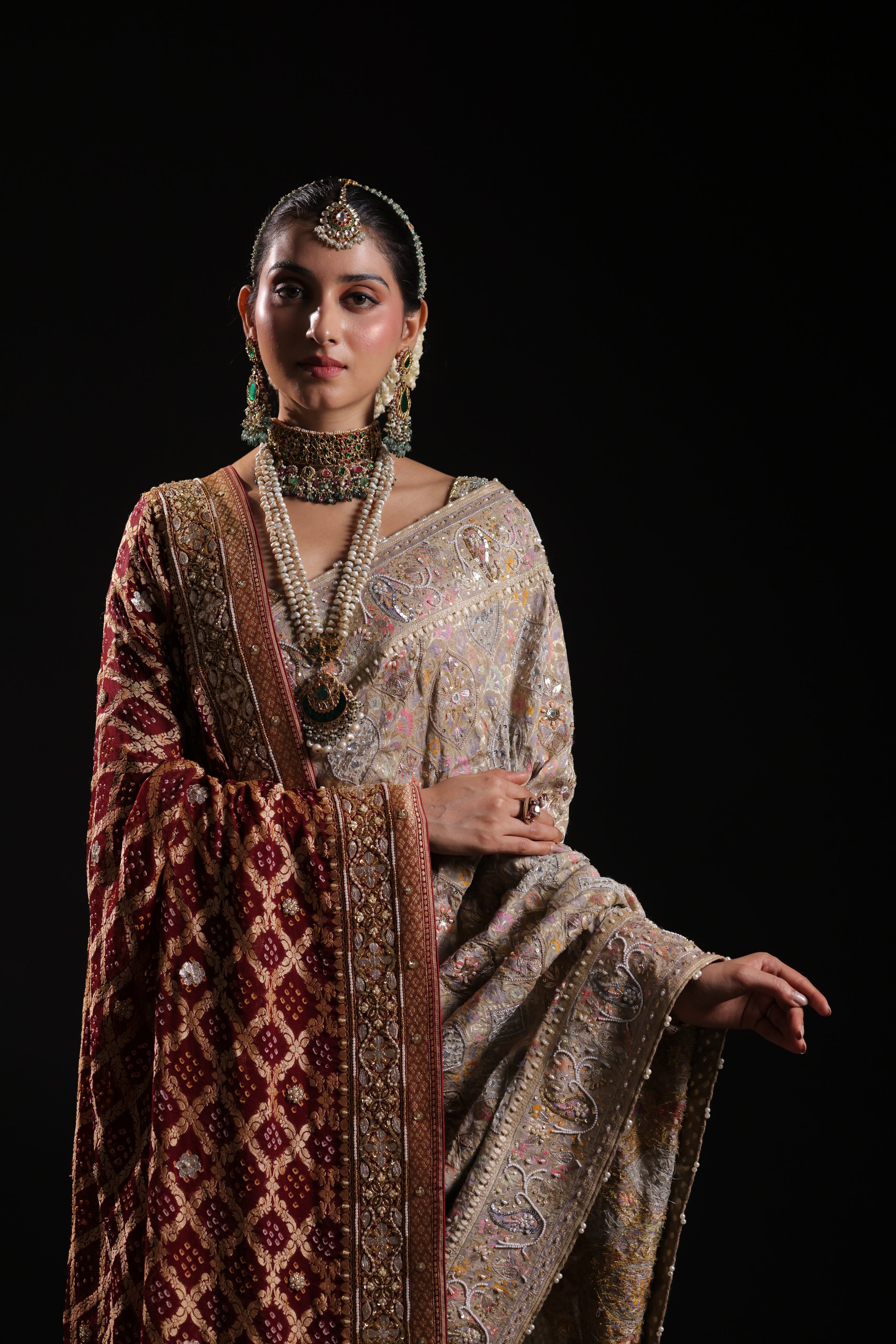 Maroon Pure Georgette Neemzari Dupatta Only
