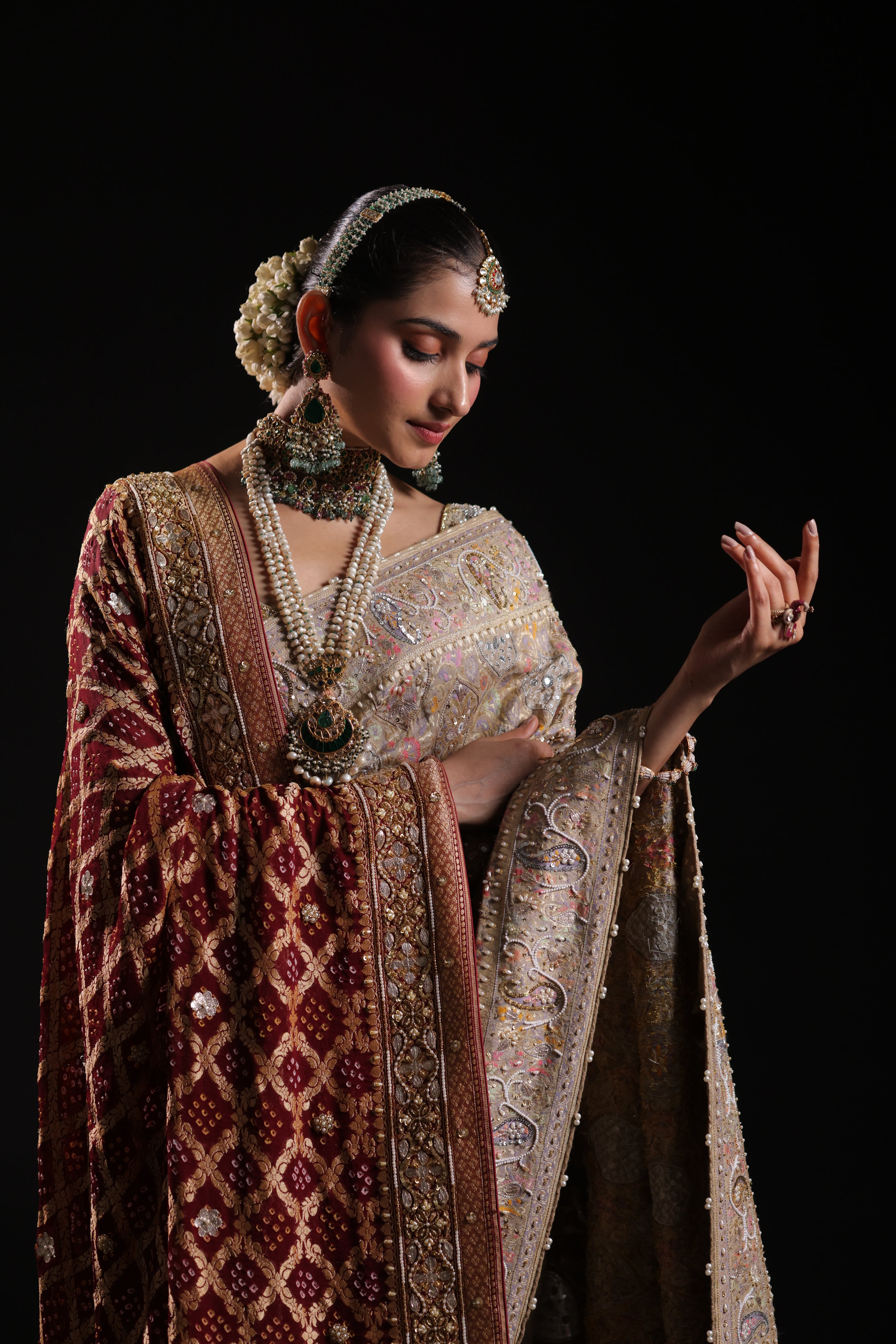 Maroon Pure Georgette Neemzari Dupatta Only