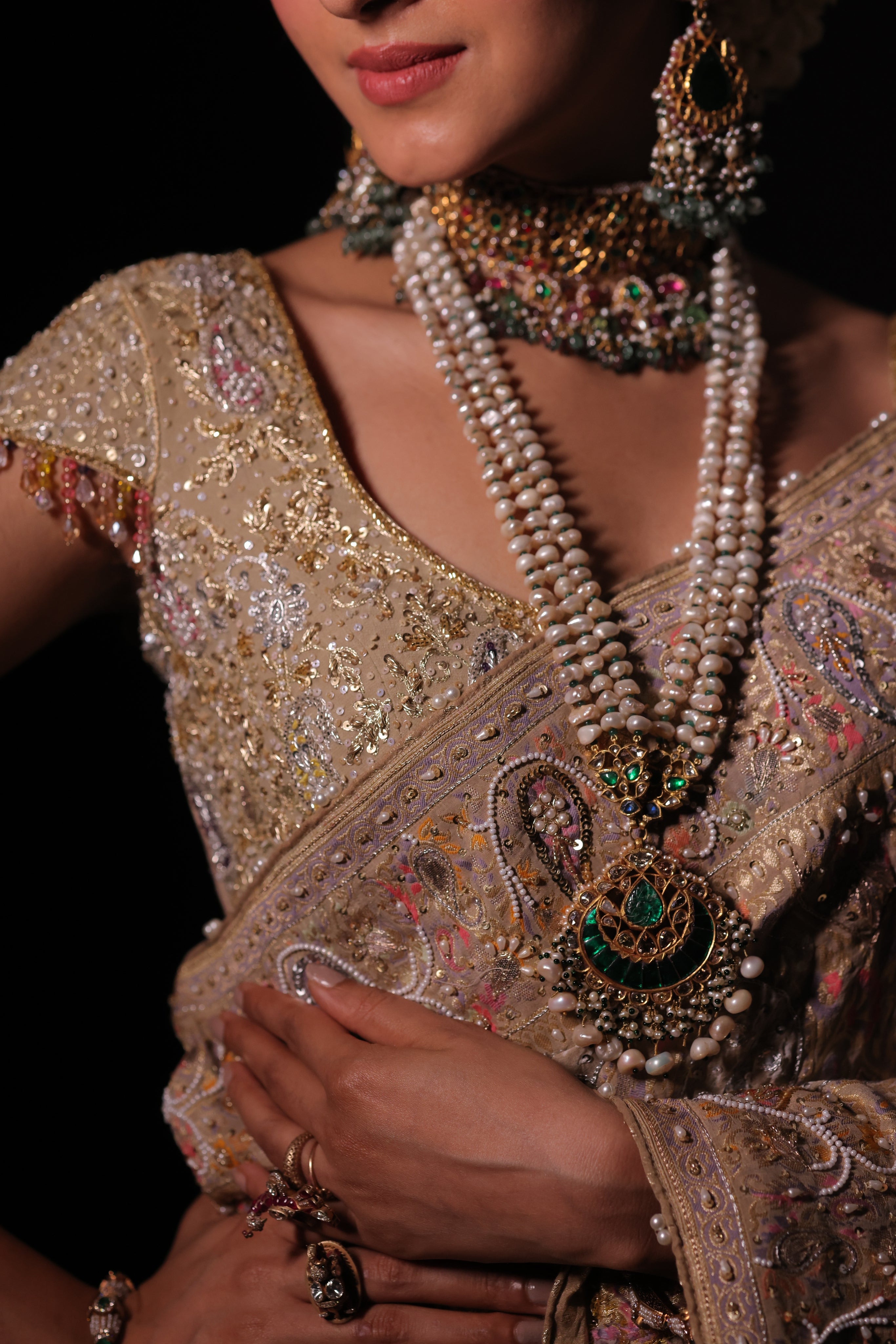 Gilded Champagne Gold Pure Georgette Bandhej Saree