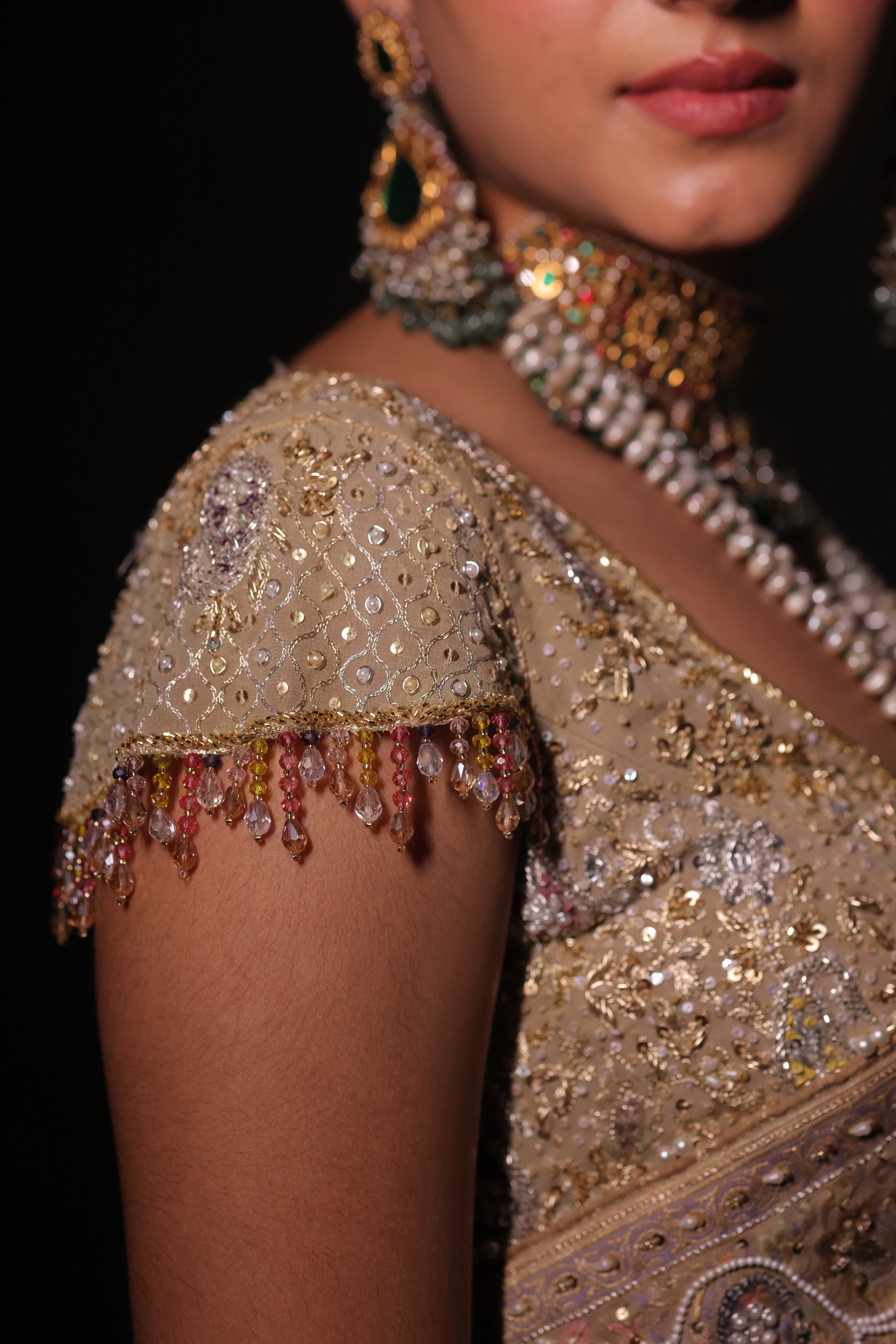 Gilded Champagne Gold Pure Georgette Bandhej Saree
