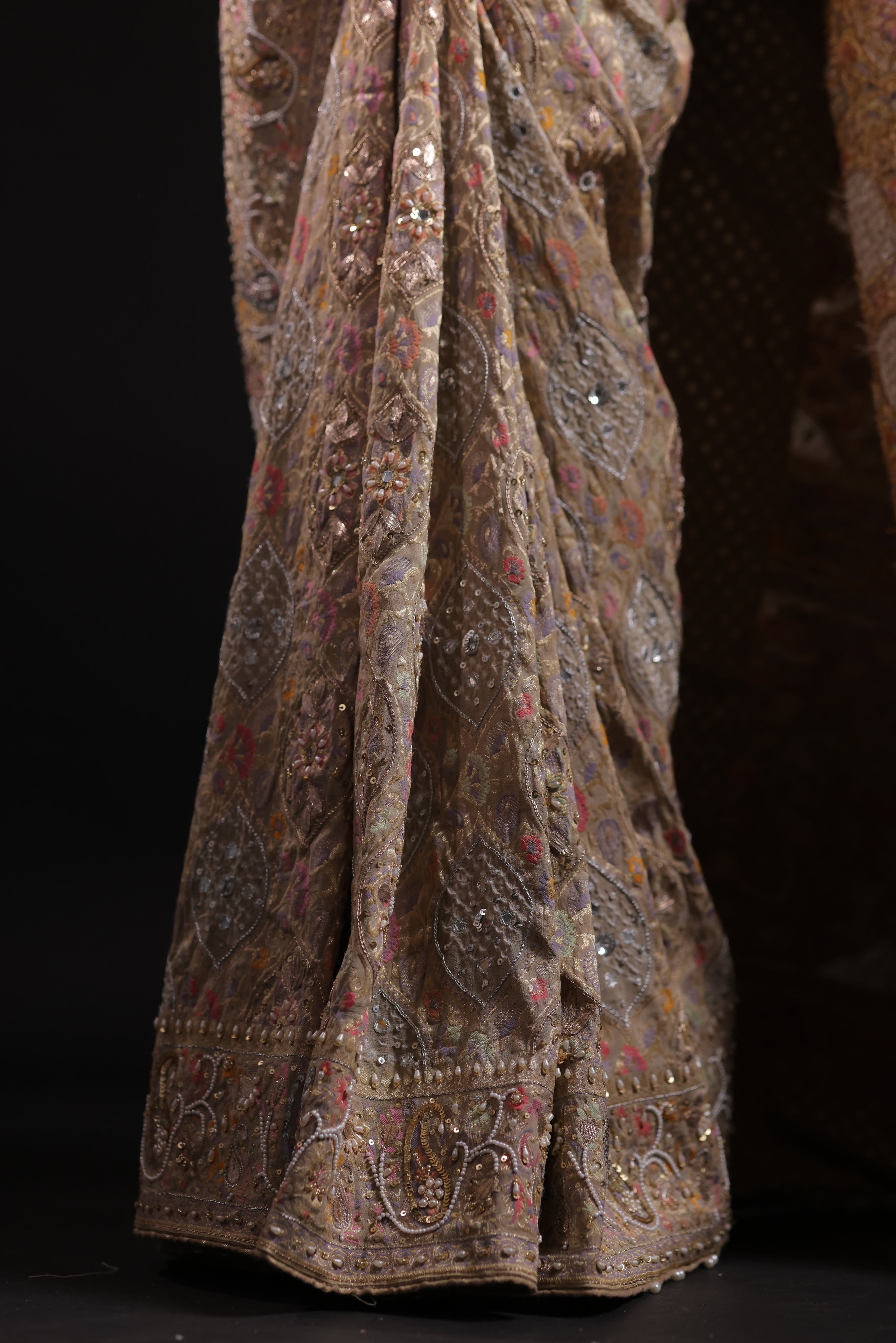 Gilded Champagne Gold Pure Georgette Bandhej Saree
