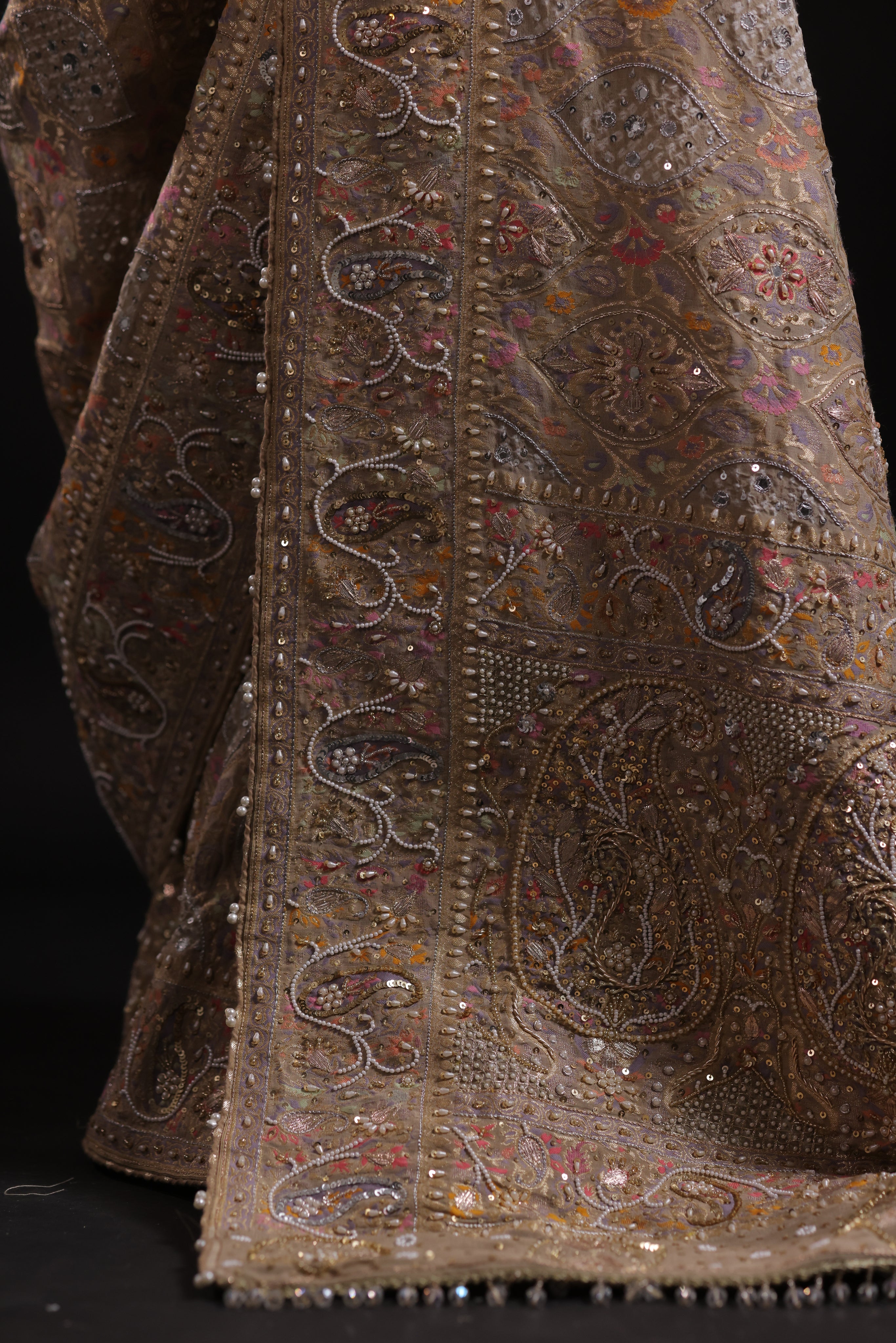 Gilded Champagne Gold Pure Georgette Bandhej Saree