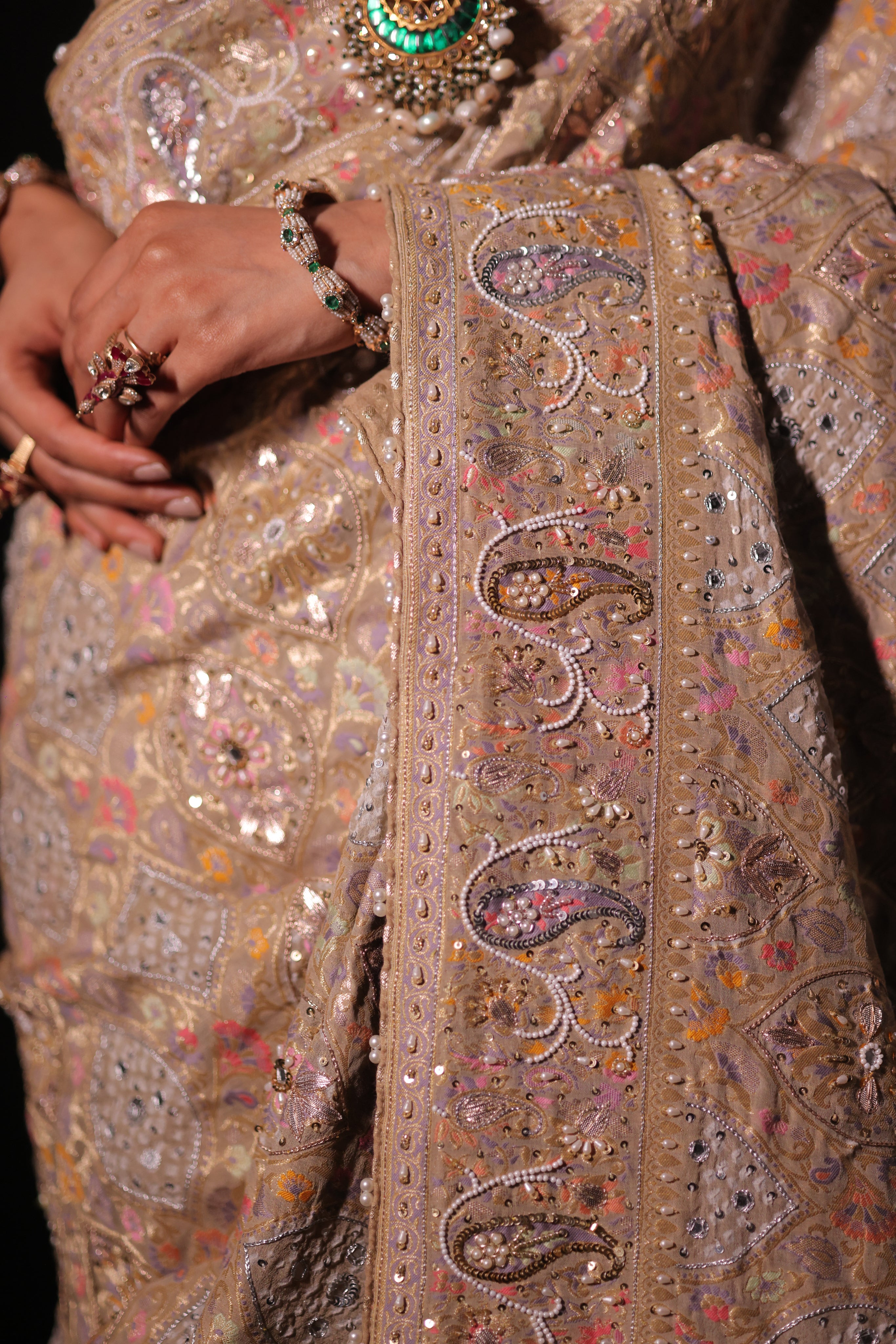 Gilded Champagne Gold Pure Georgette Bandhej Saree