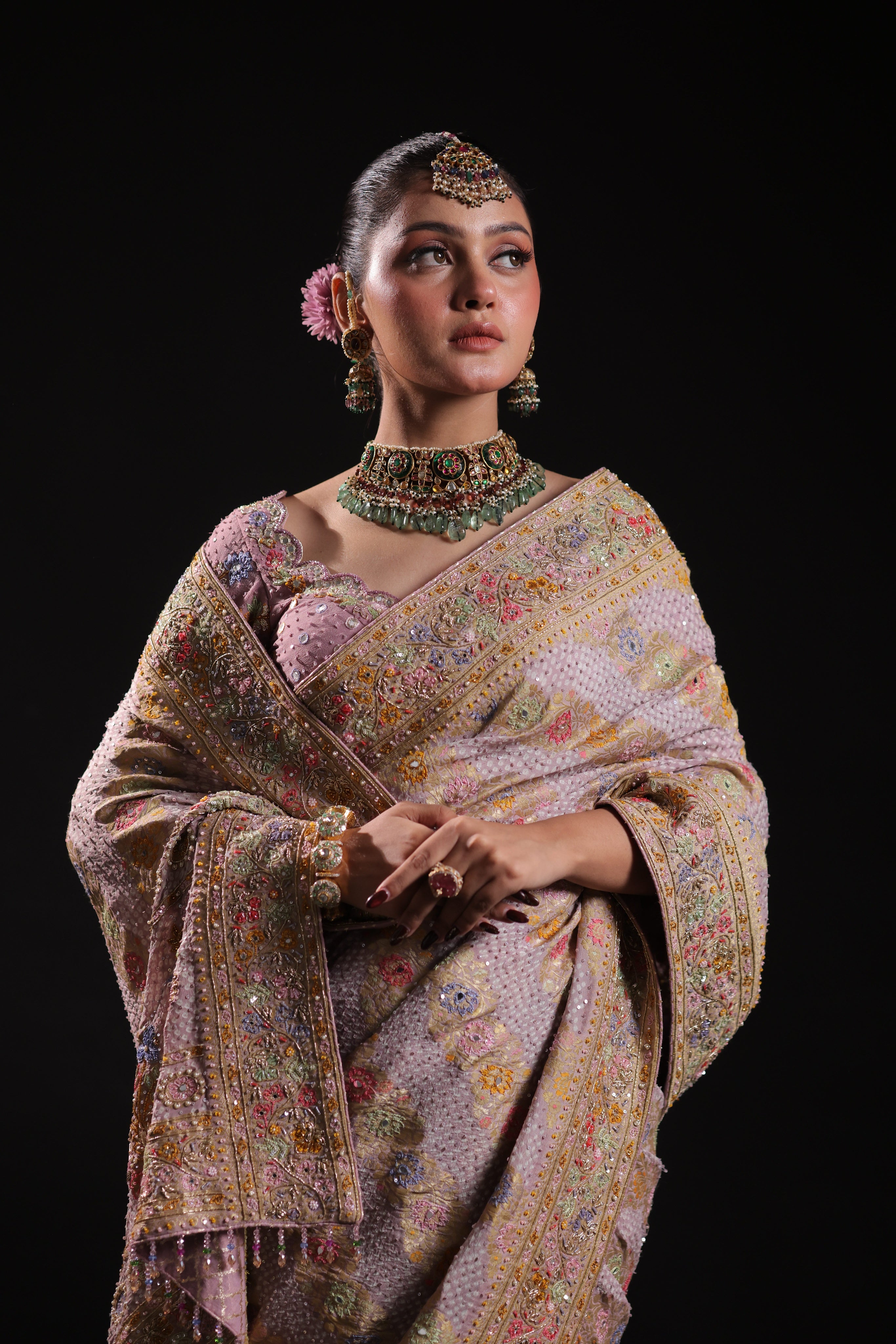 Dusky Mauve Pure Georgette Bandhej Saree