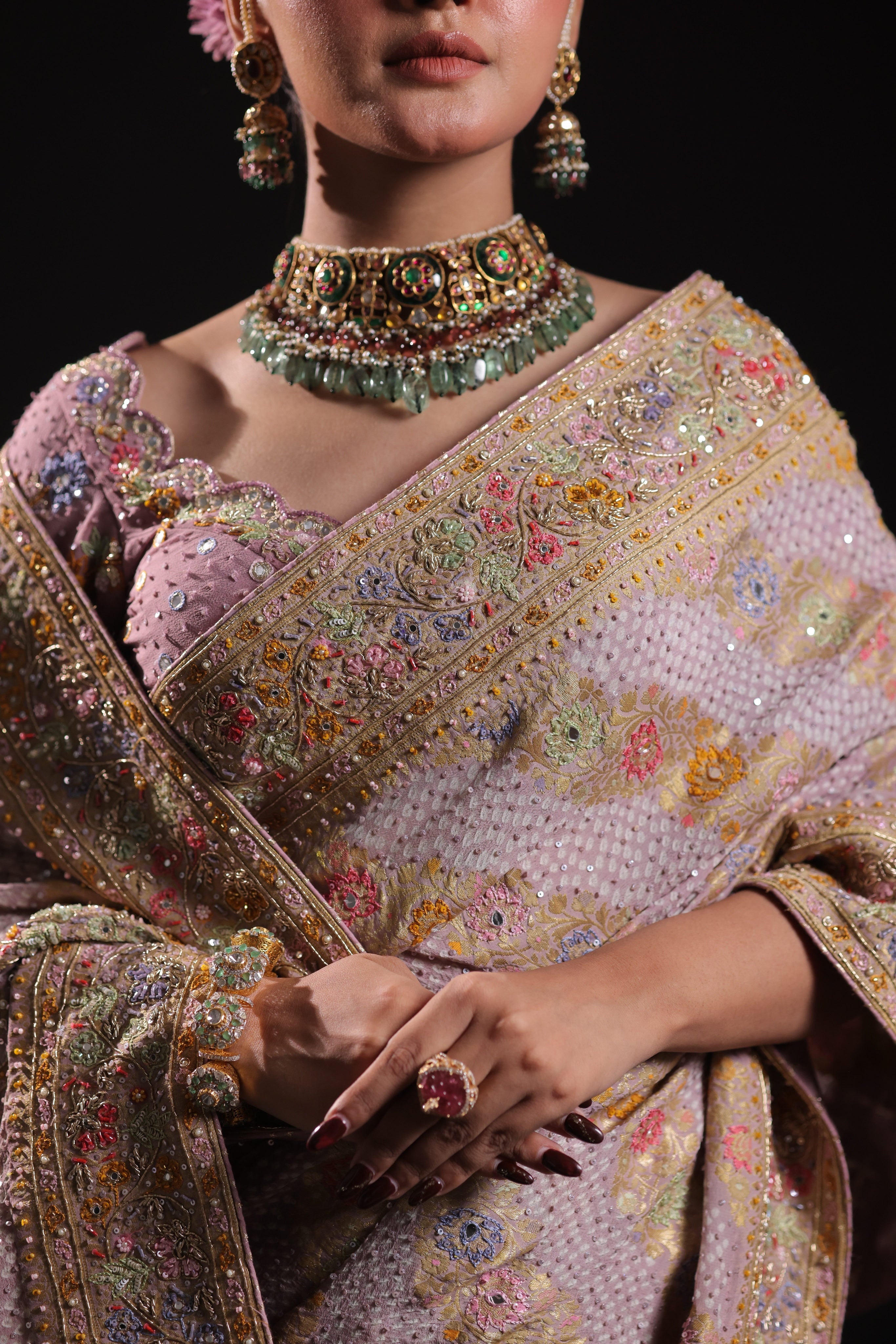 Dusky Mauve Pure Georgette Bandhej Saree