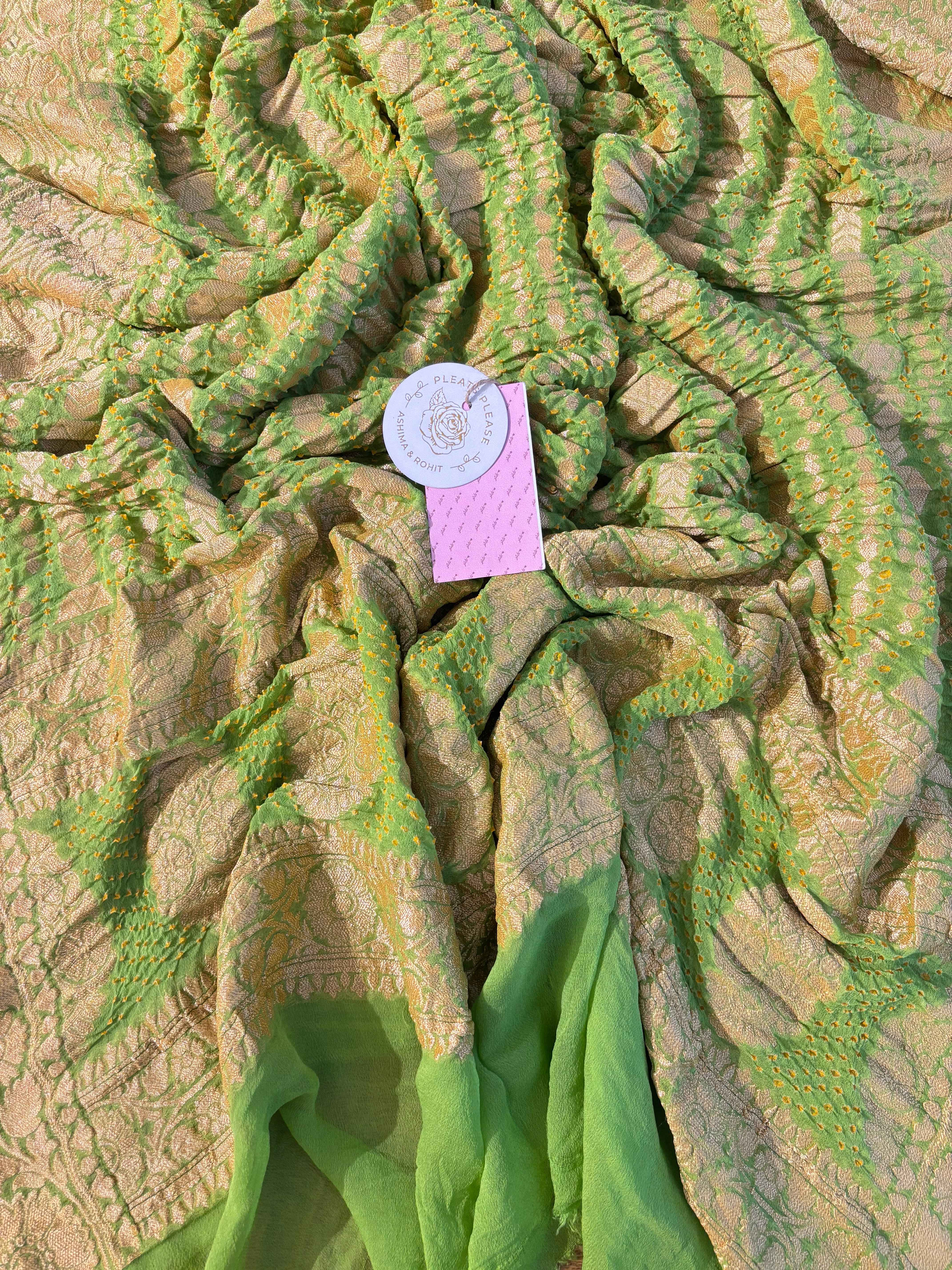 Dhani Green Khaddi Georgette Bandhej Neemzari Dupatta