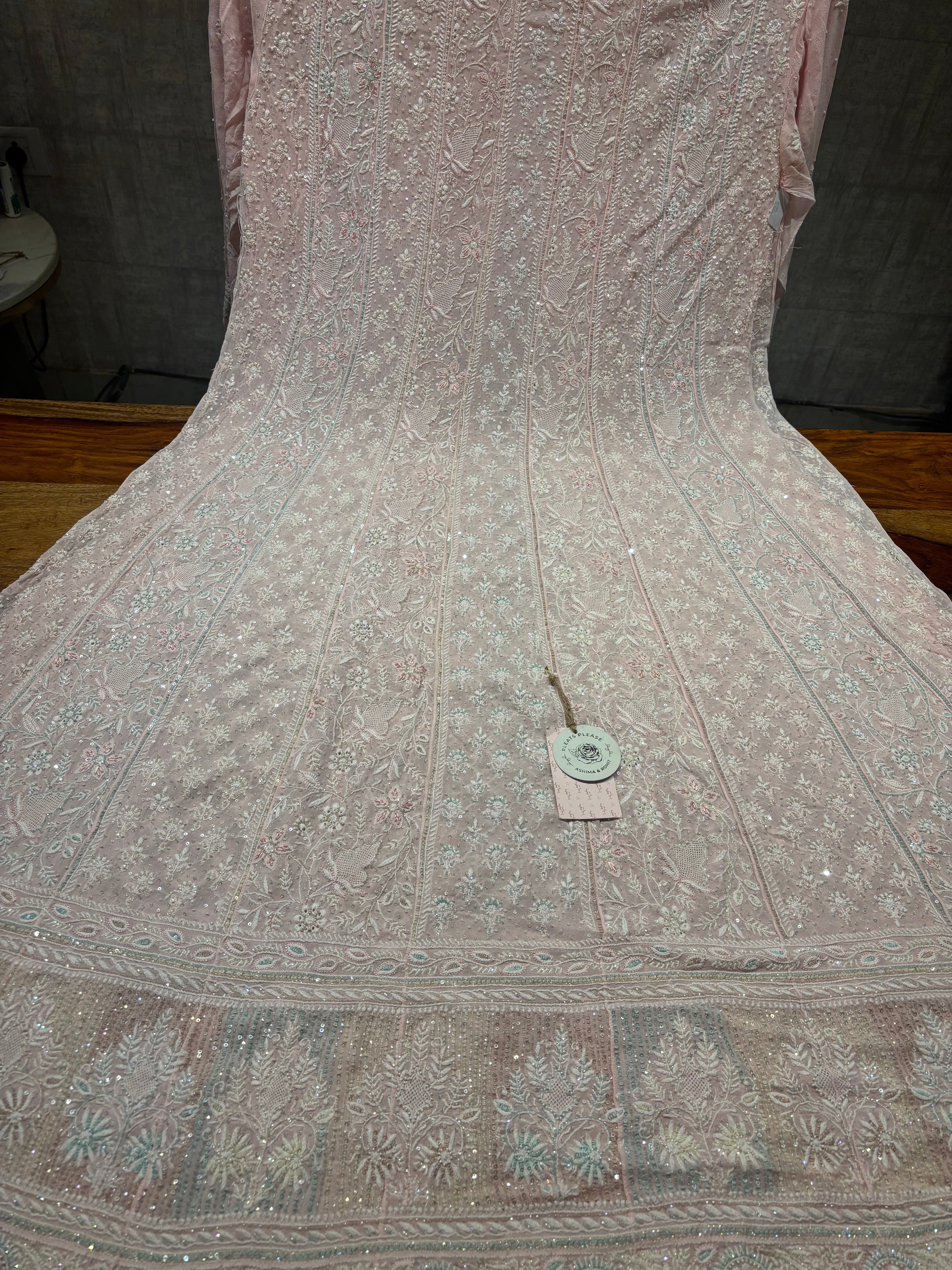 Pink Pure and Premium Georgette Chikankari Anarkali and Dupatta set