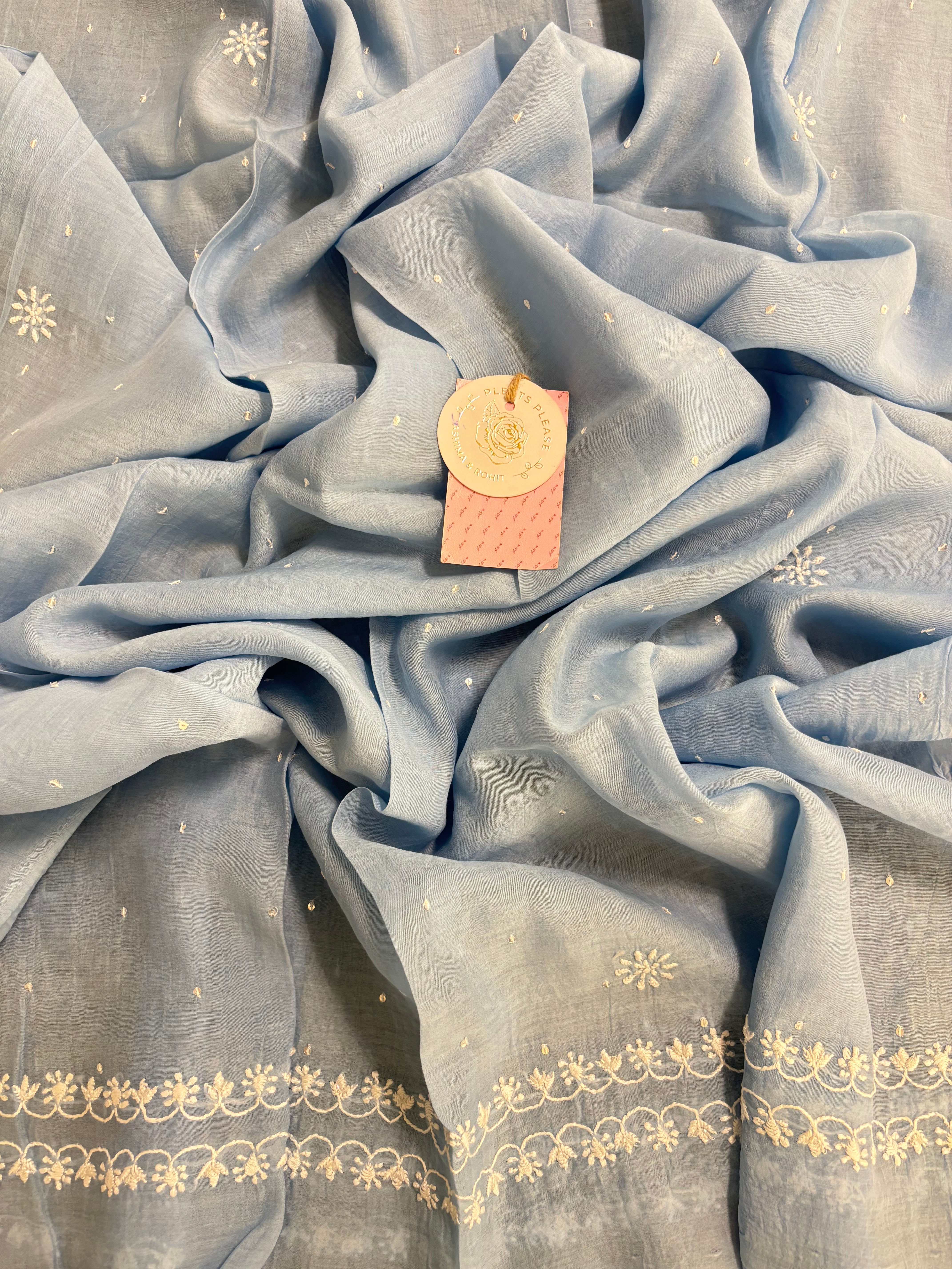 Powder Blue Chanderi Mul Chikankari Kurta and Dupatta