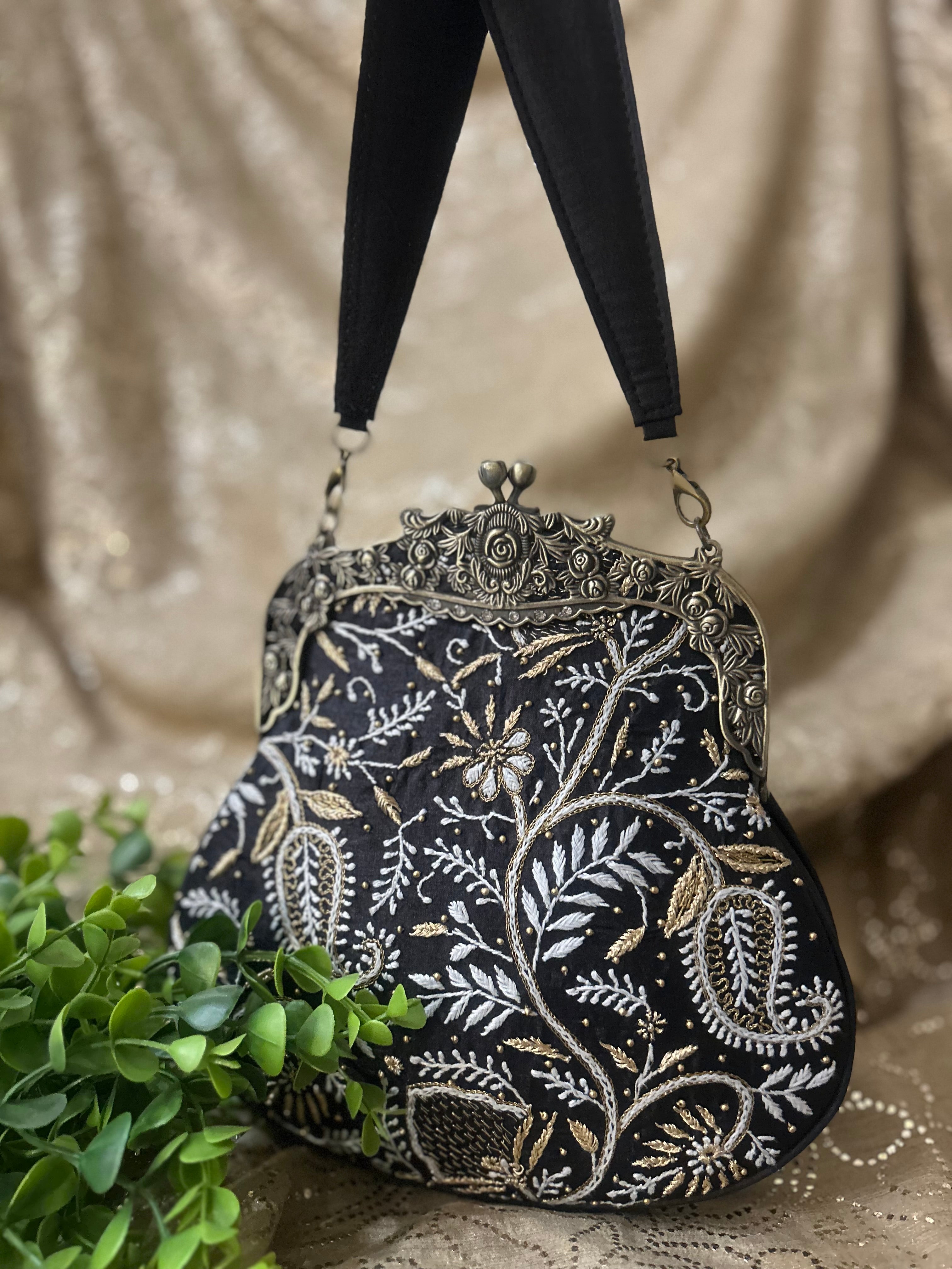Black Chikankari Clutch Bag
