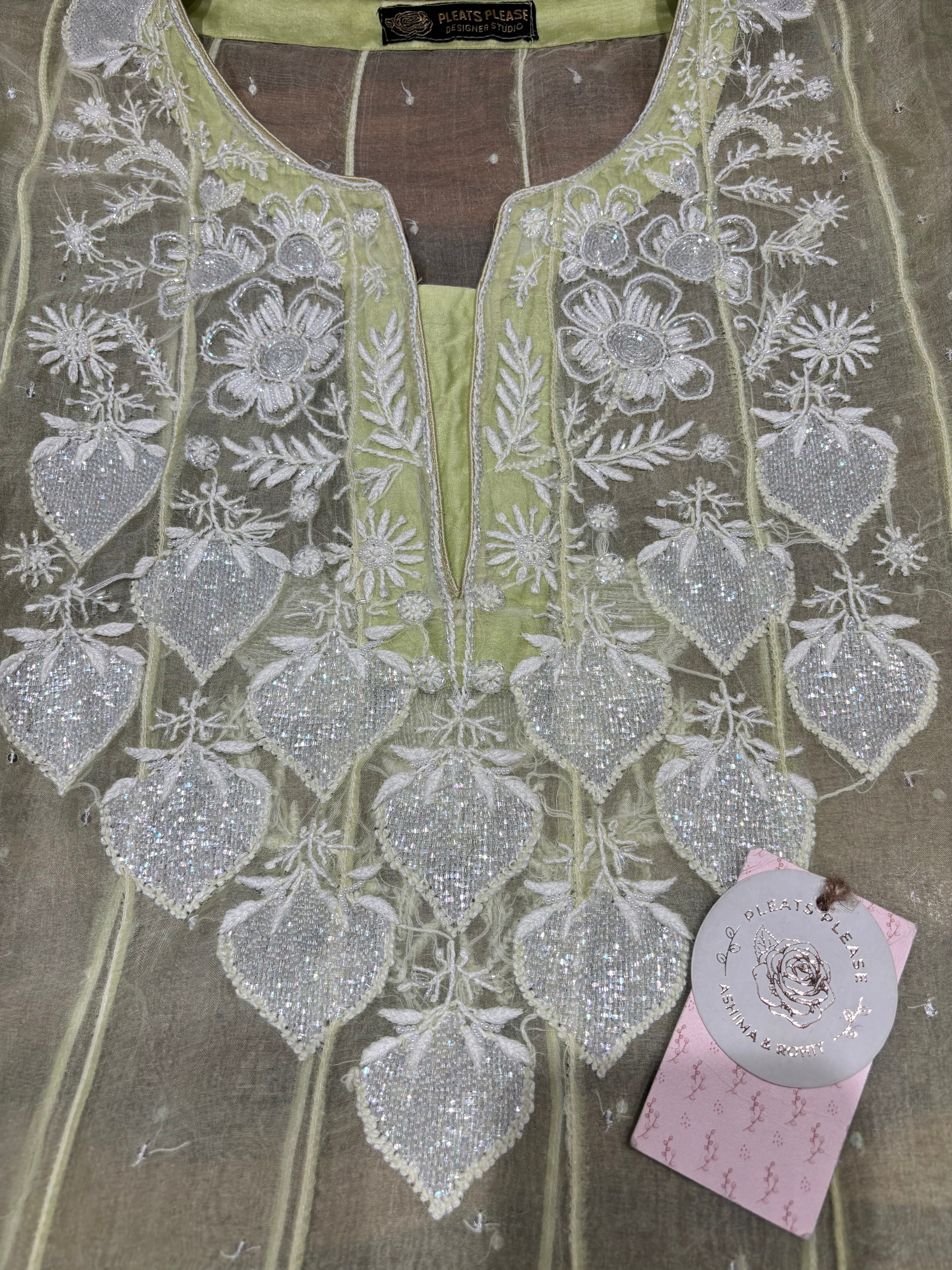 Green Organza Chikankari Anarkali & Dupatta Set