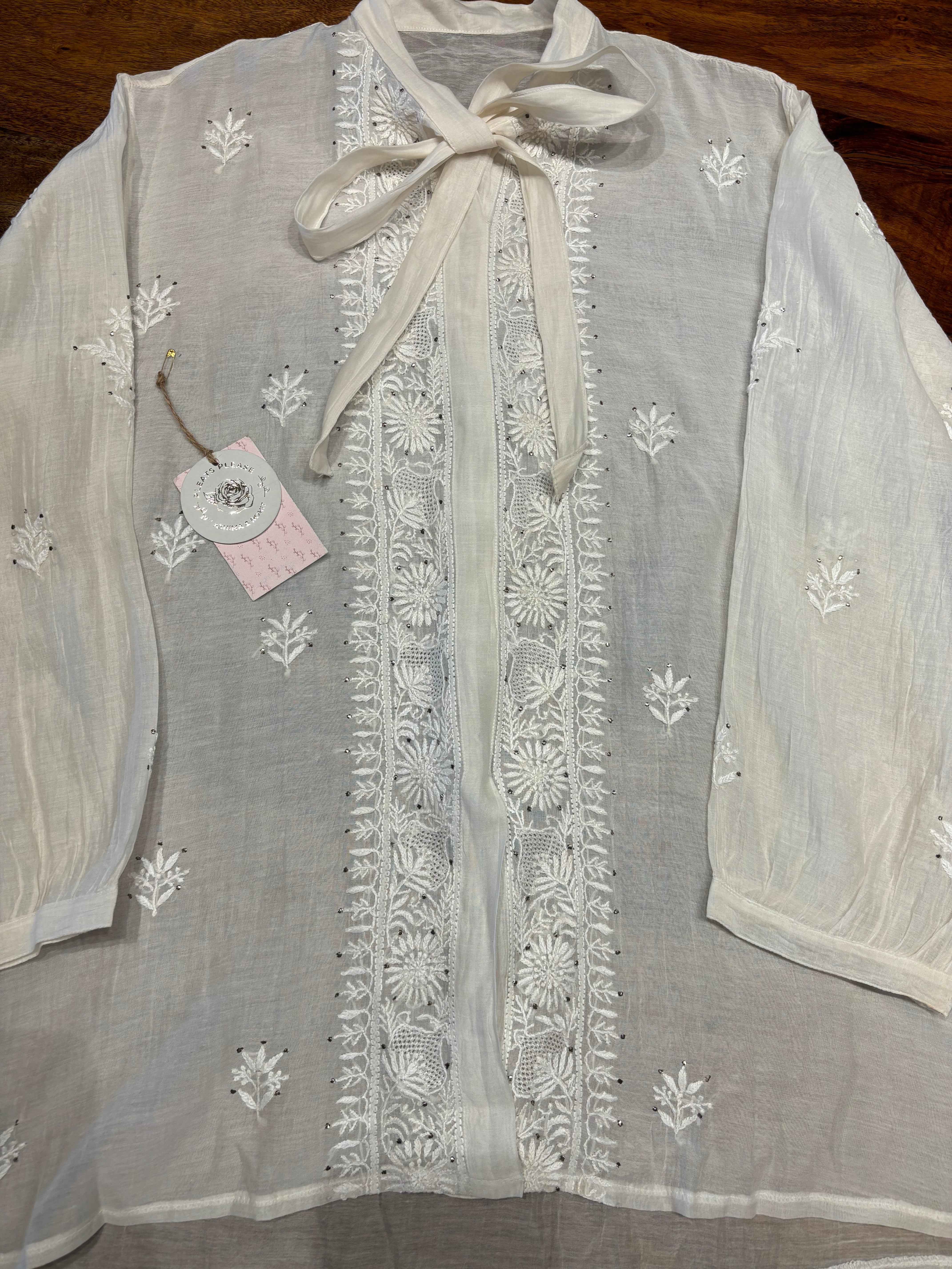 Dyeable Chanderi Silk Chikankari Shirt - Pleats PleaseChikankari