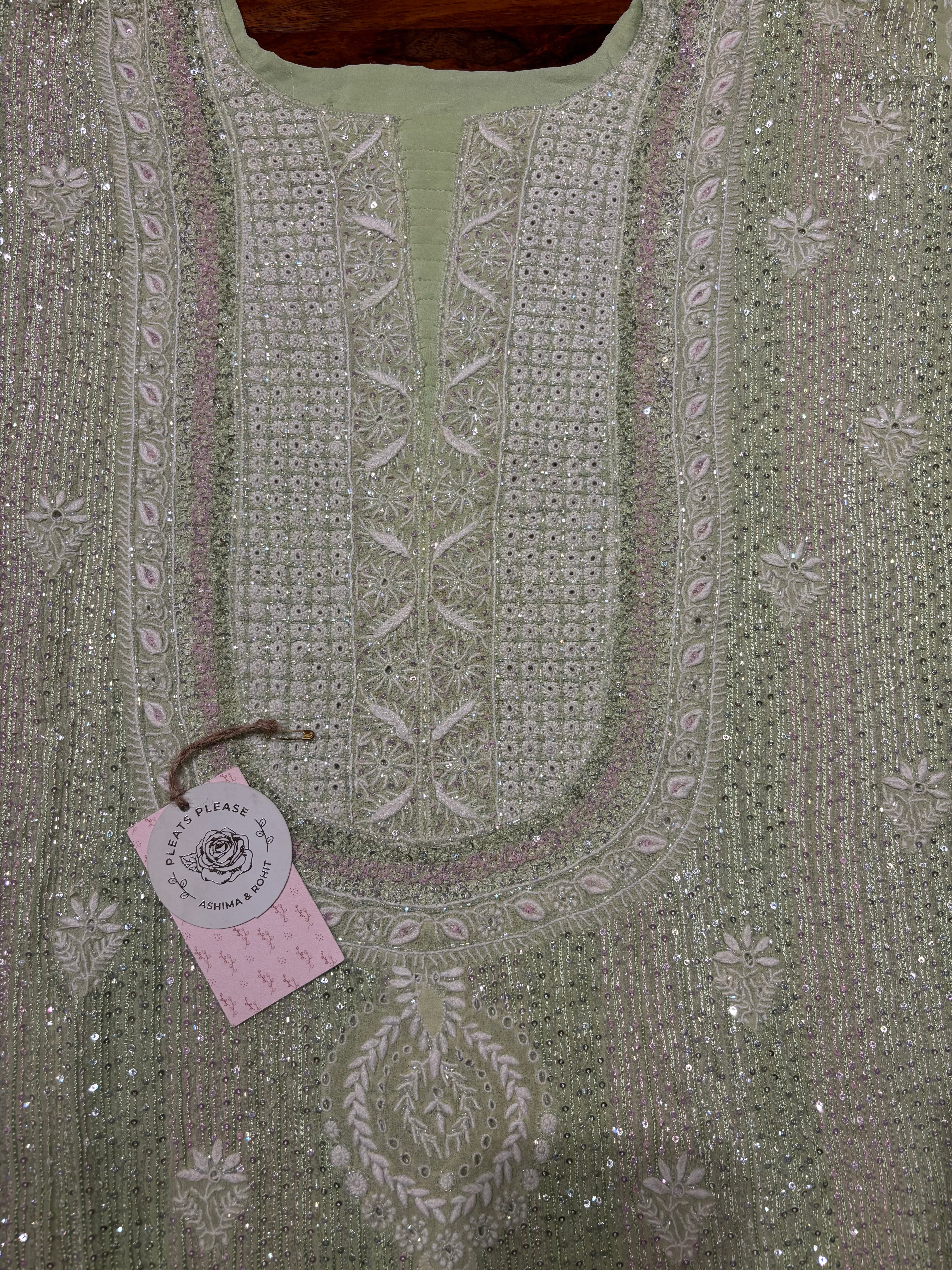 Green Pure and Premium Georgette Chikankari Kurta and Dupatta set