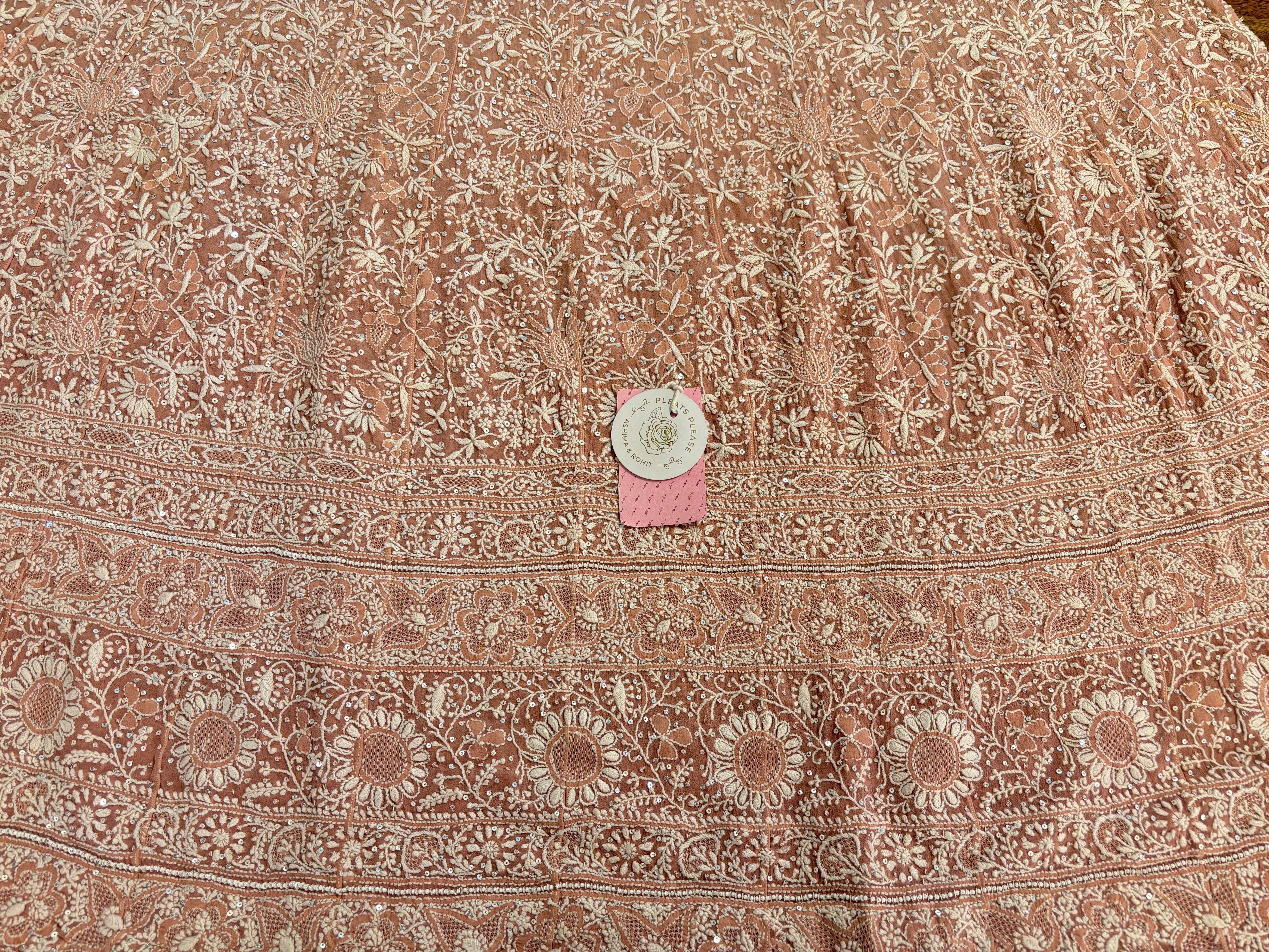 Old Rose Ombre Pure & Premium Georgette Chikankari A-line Anarkali
