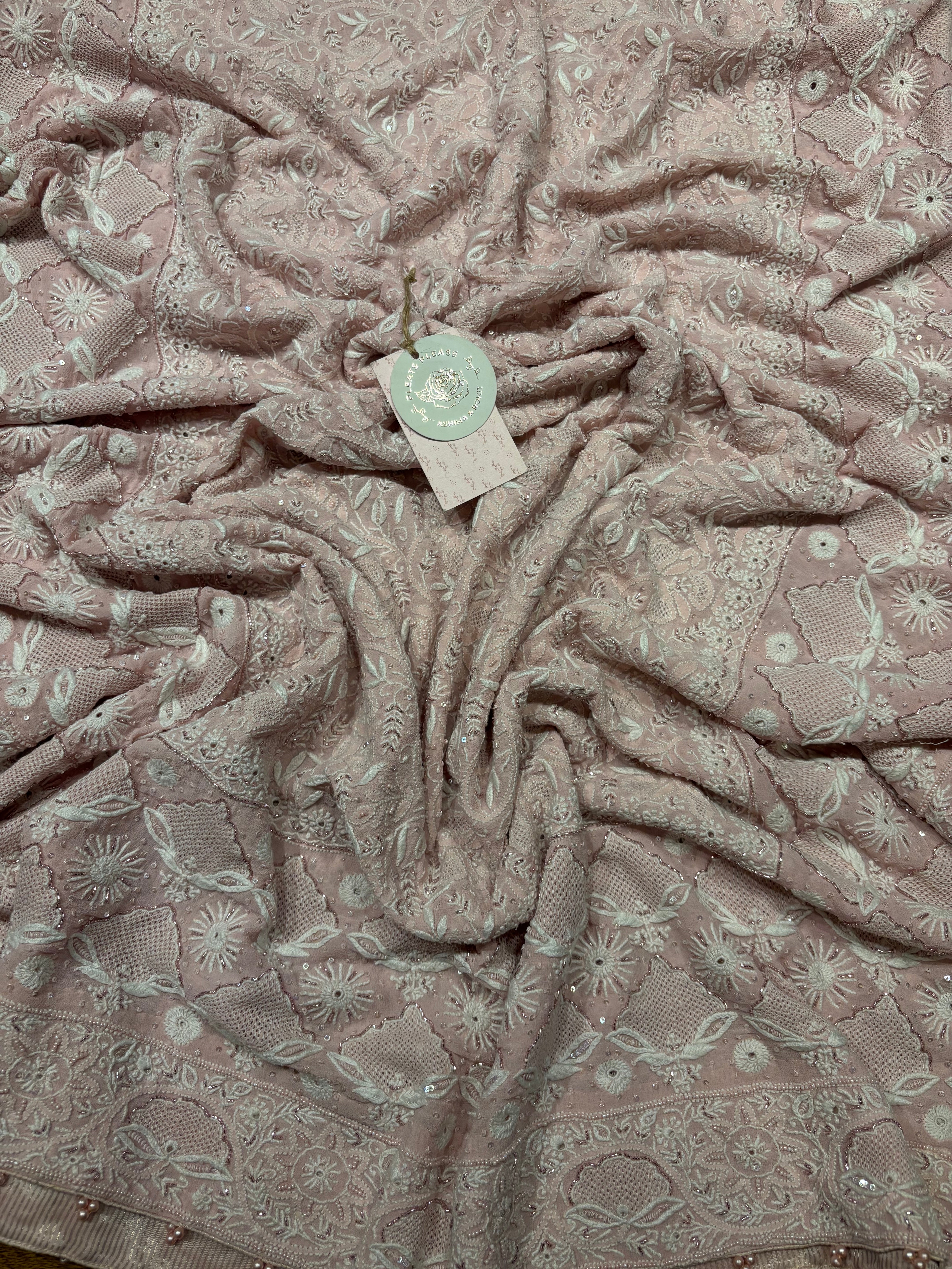 Pink Pure And Premium Georgette Chikankari Kurta And Heavy Dupatta Set