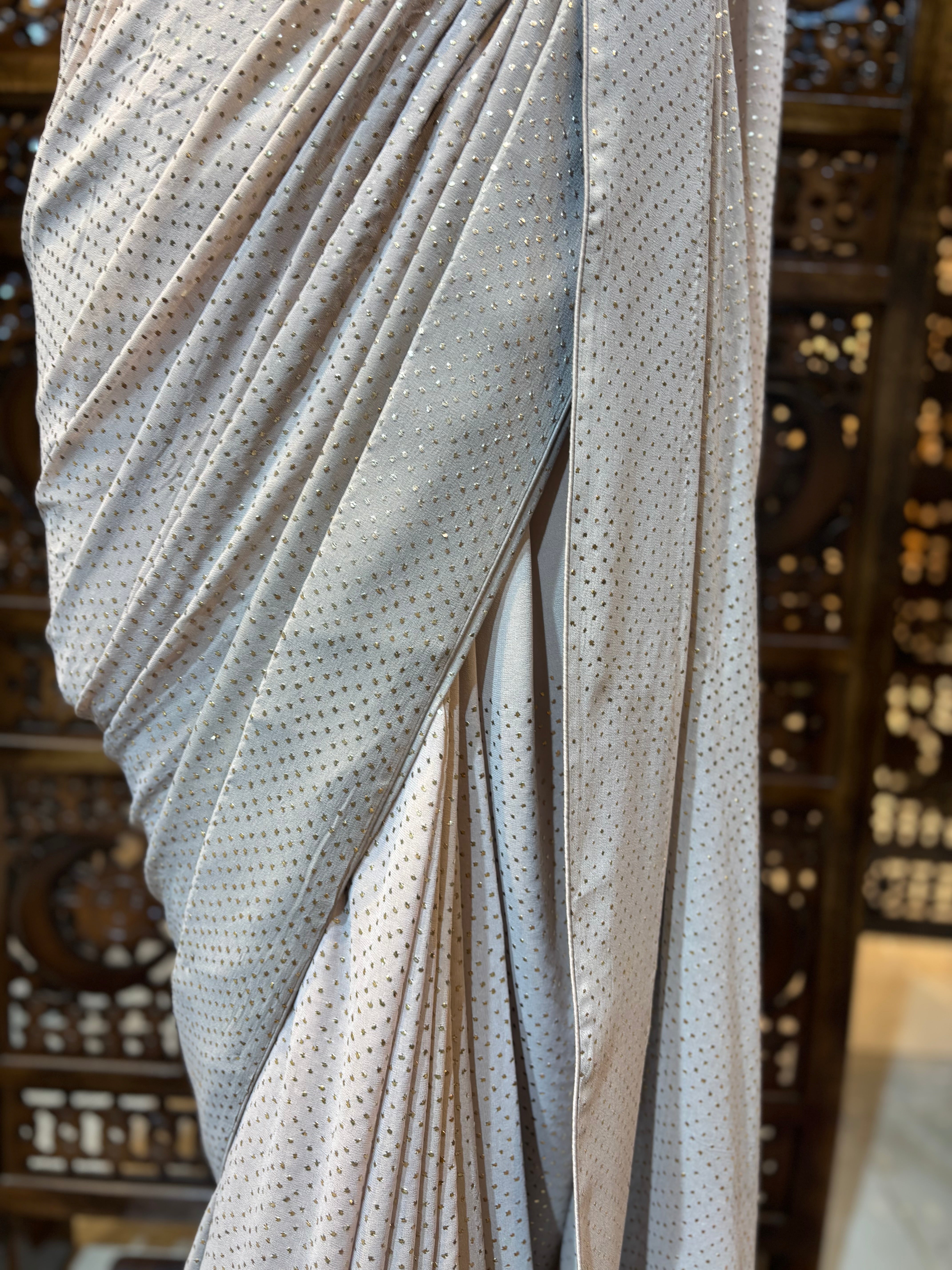 Hazelnut Ombre Pure & Premium Georgette Mukaish Saree & Blouse - Pleats PleaseChikankari