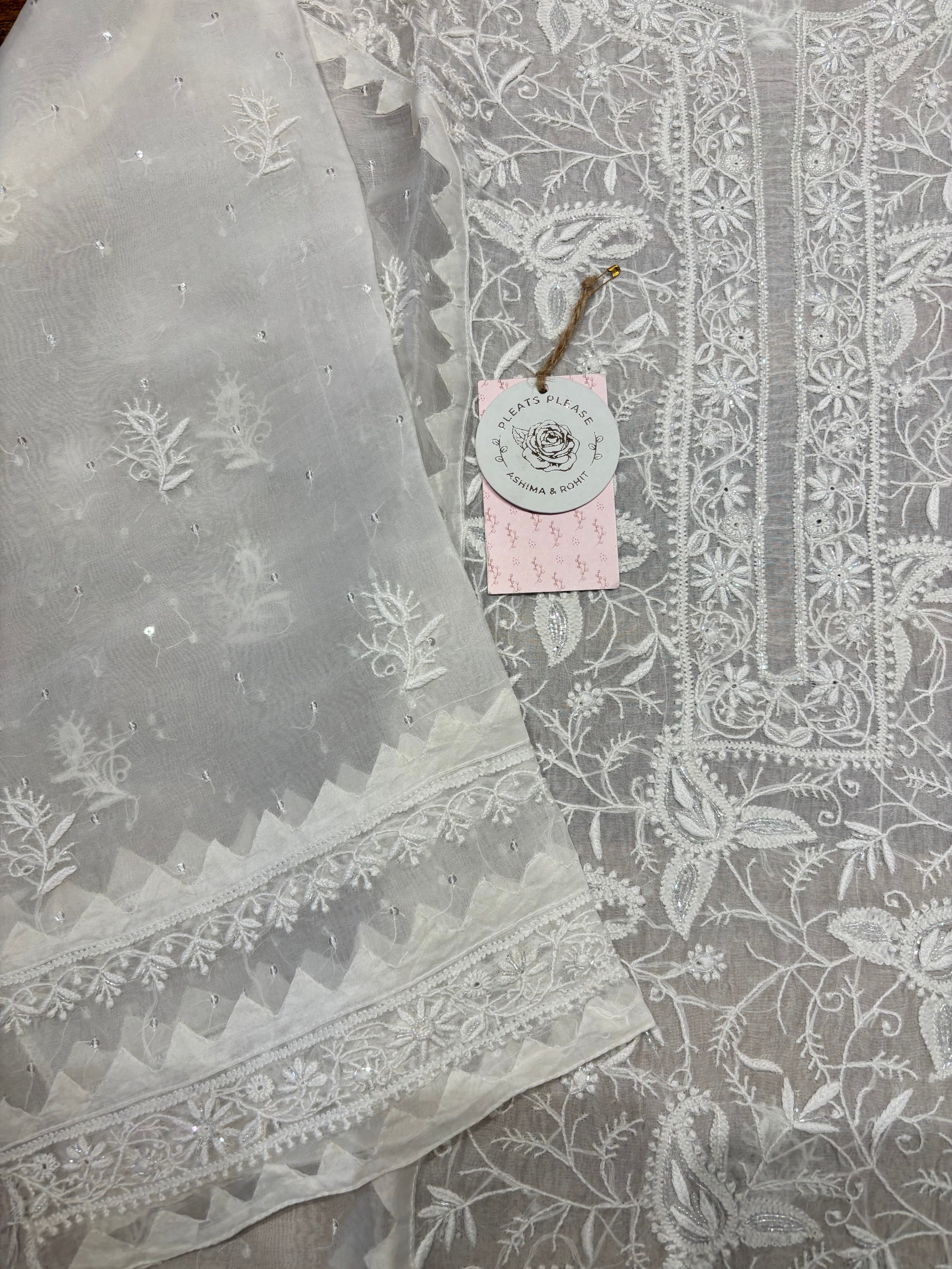 Dyeable Organza Chikankari Kurta