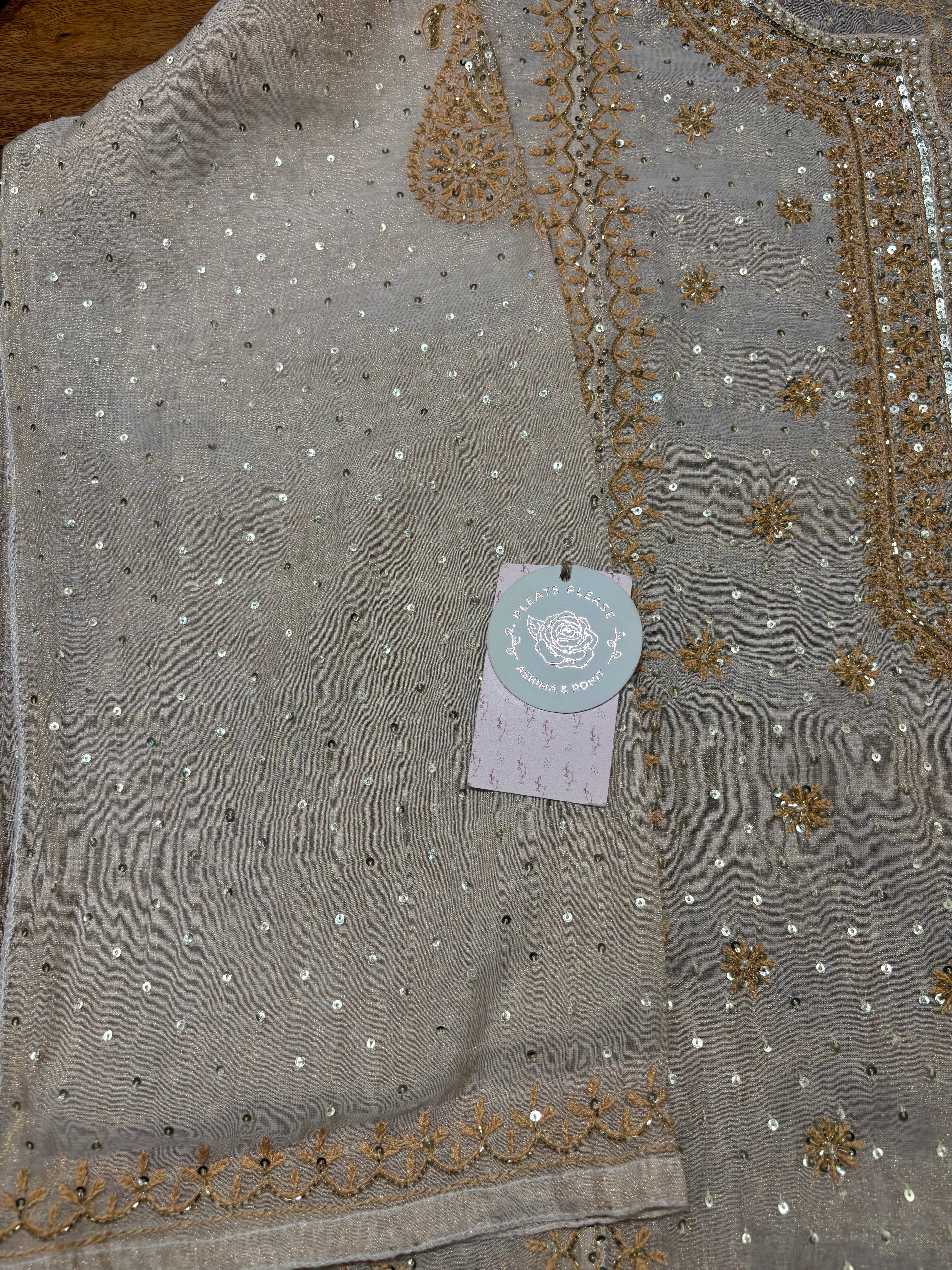 Dyeable Pure & Premium Tissue Chikankari A- Line Anarkali & Dupatta Set Pearl Neckline