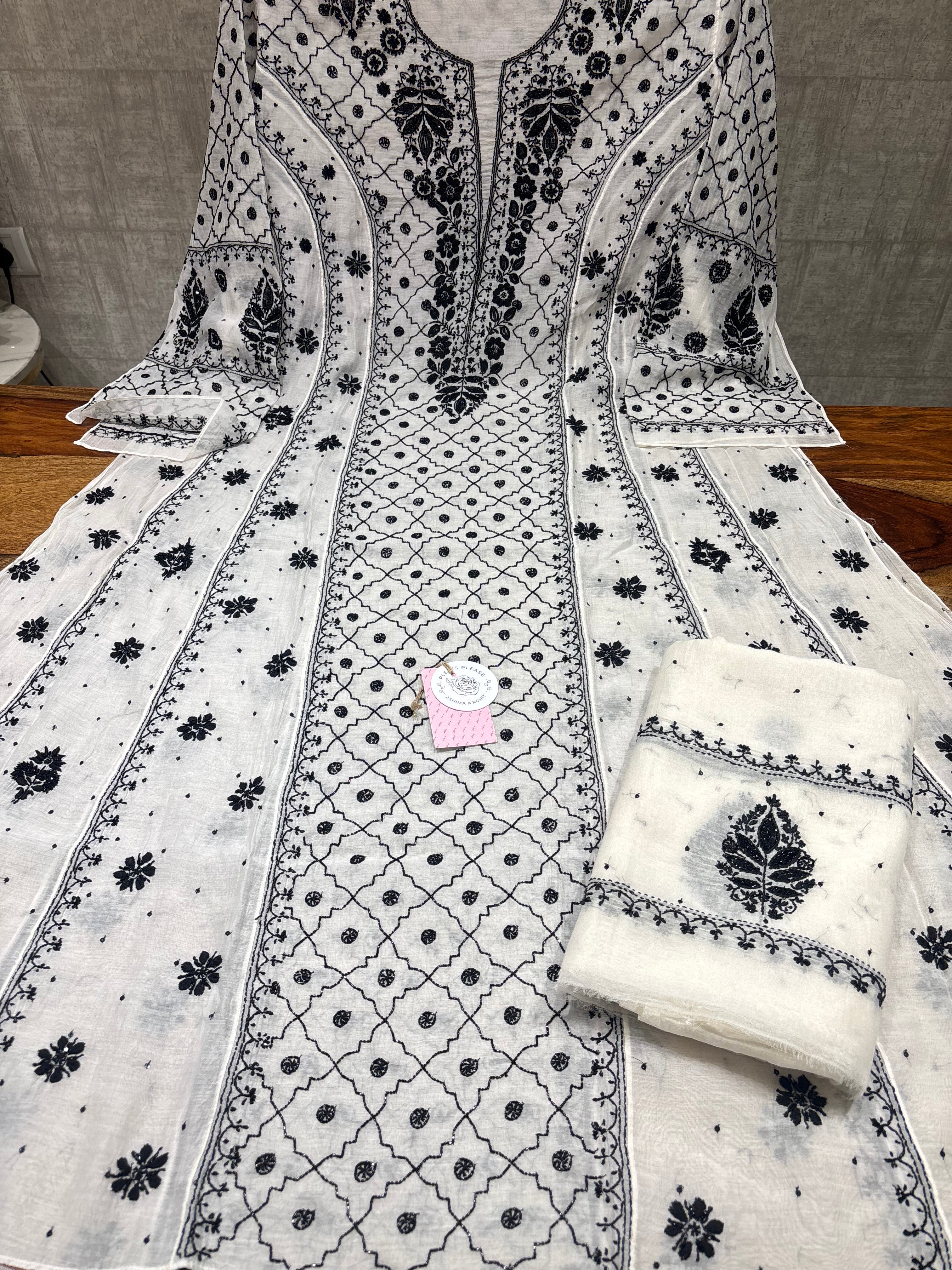 Dyeable Chanderi Mul Chikankari Anarkali & Dupatta Set