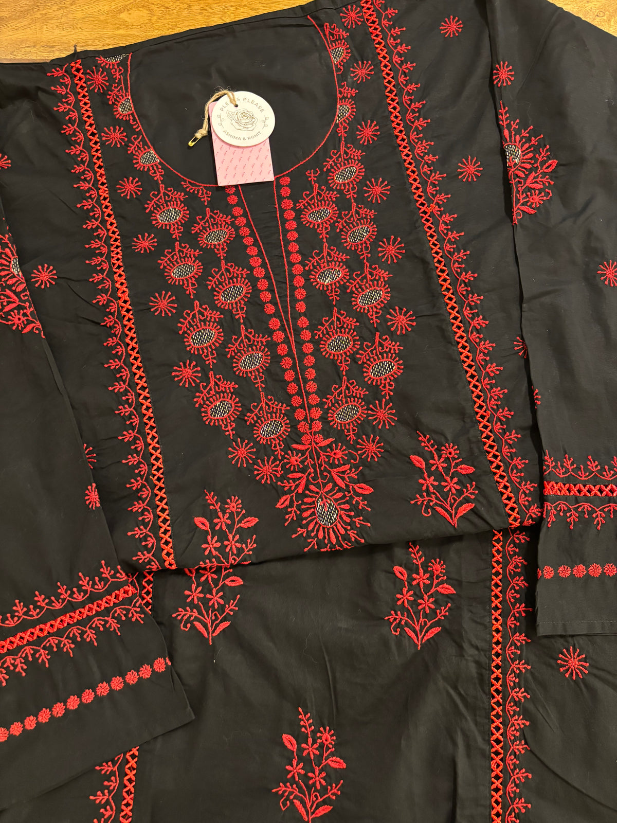 Black Cotton Chikankari Women Kurta