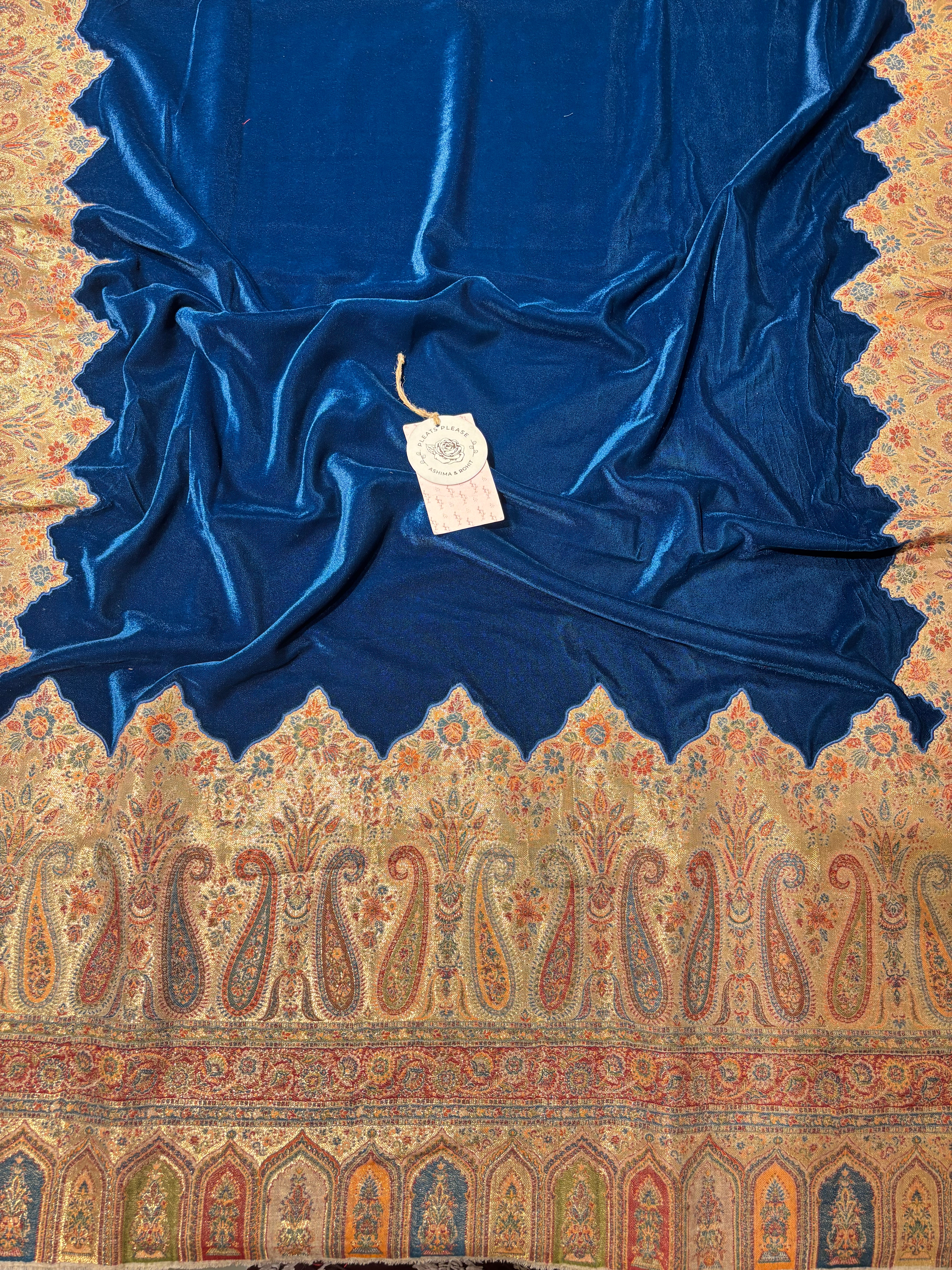 Blue Pure & Premium Velvet Shawl With Kaani Weave