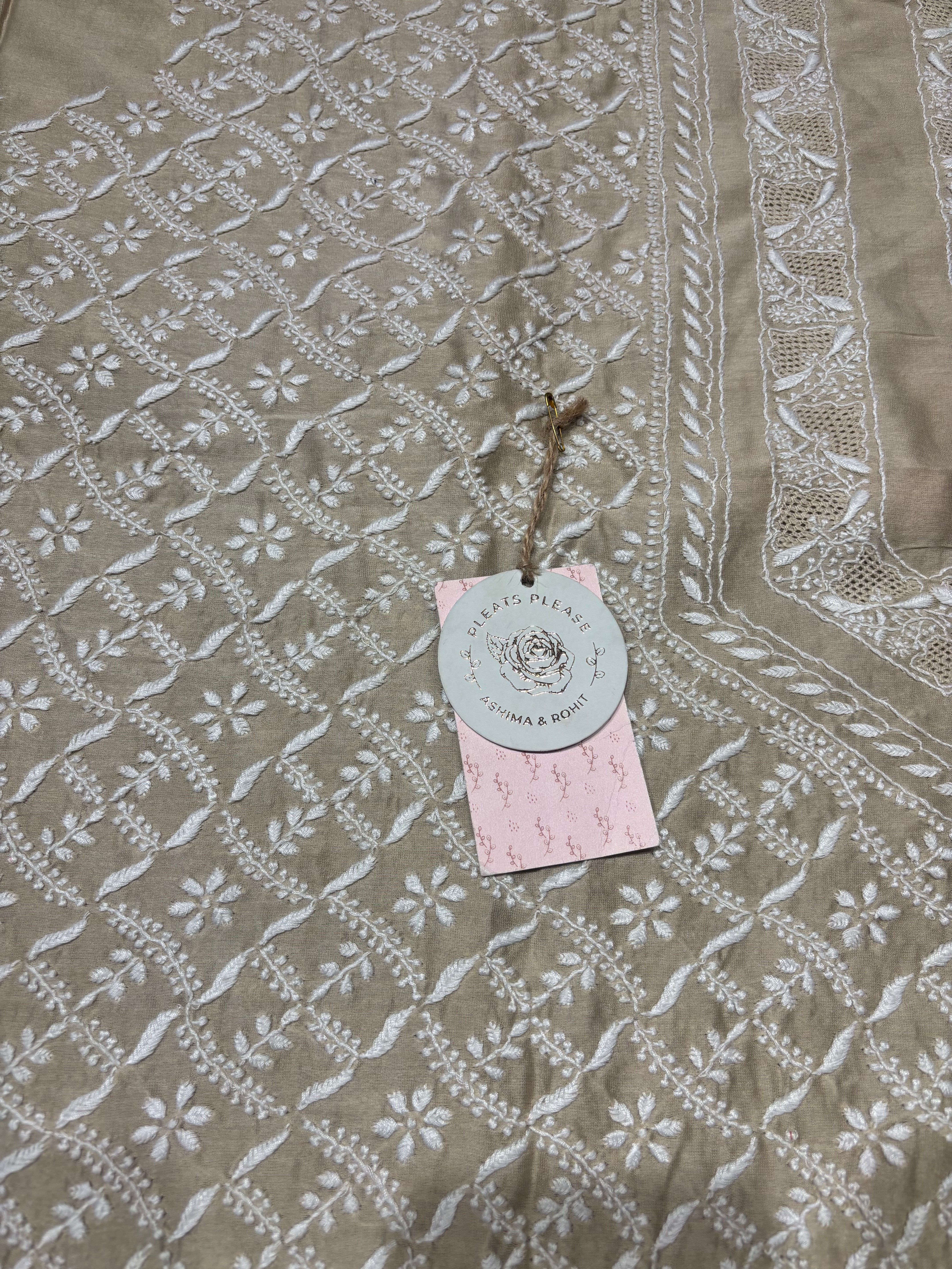 Golden Chanderi Silk Chikankari men’s Kurta Fabric