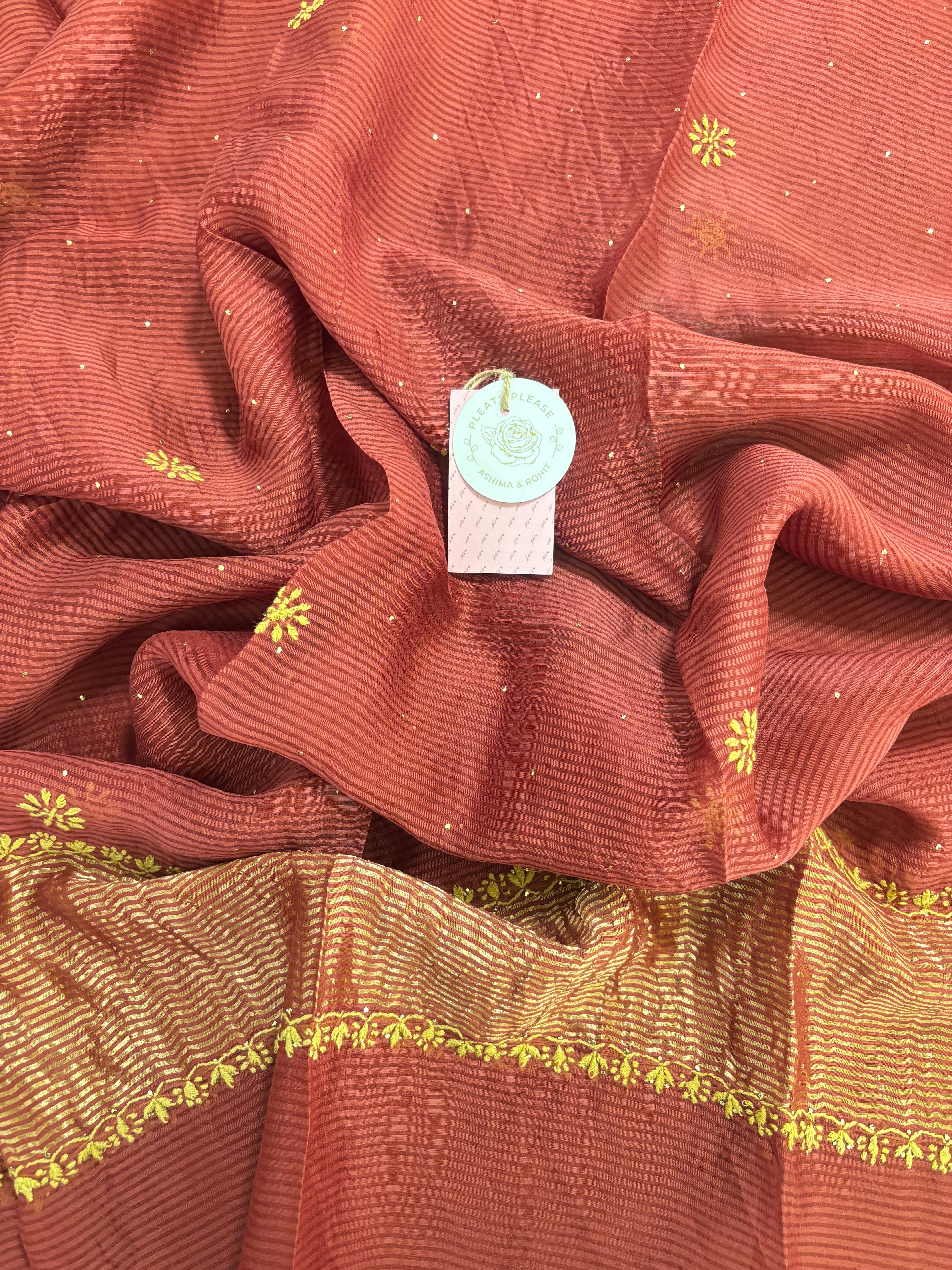 Maroon Chanderi Silk A-line Chikankari Mukaish Kurta & Dupatta Set