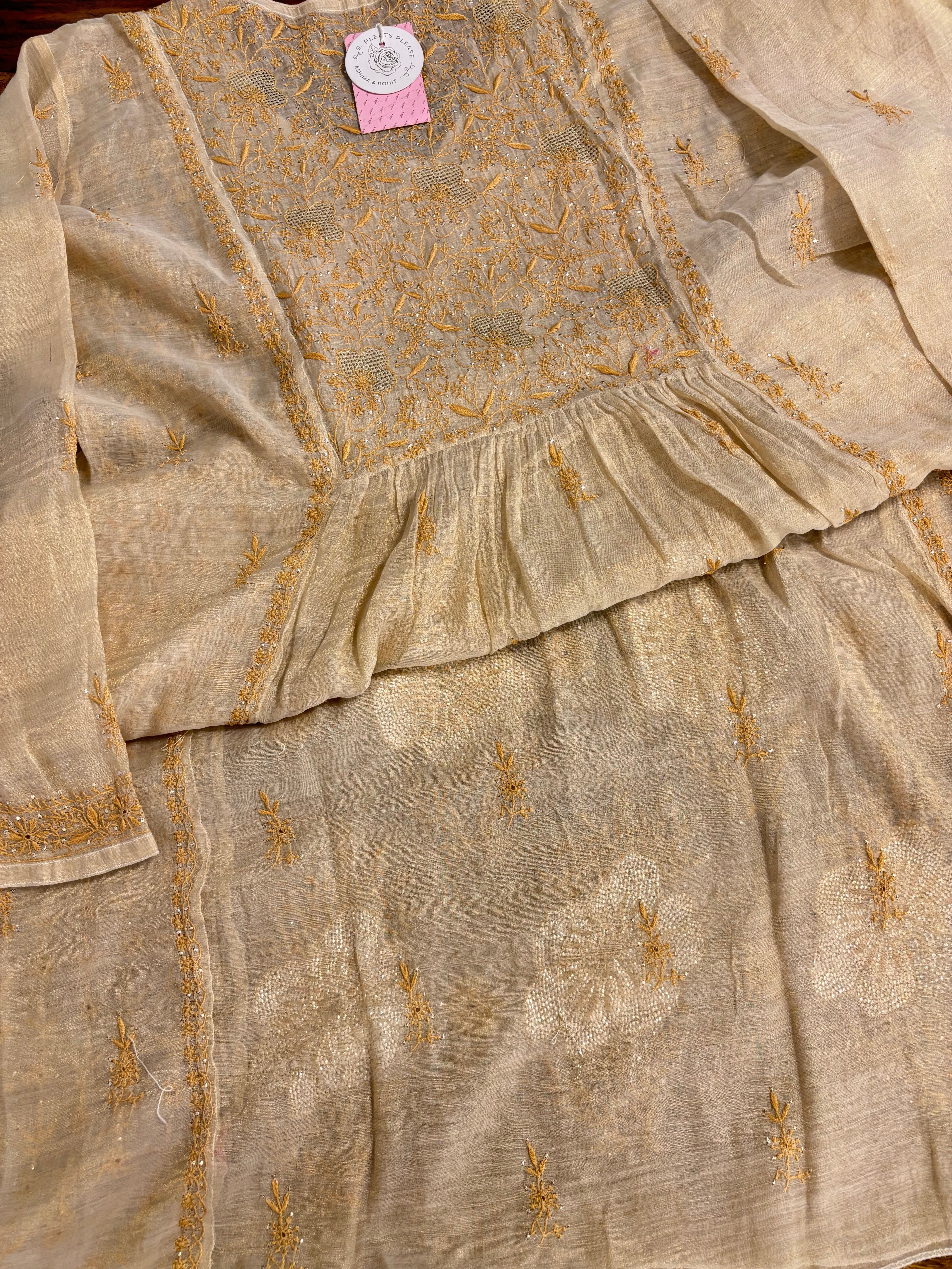 Dyeable Pure & Premium Tissue Mukaish Chikankari Angrakha Kurta & Dupatta