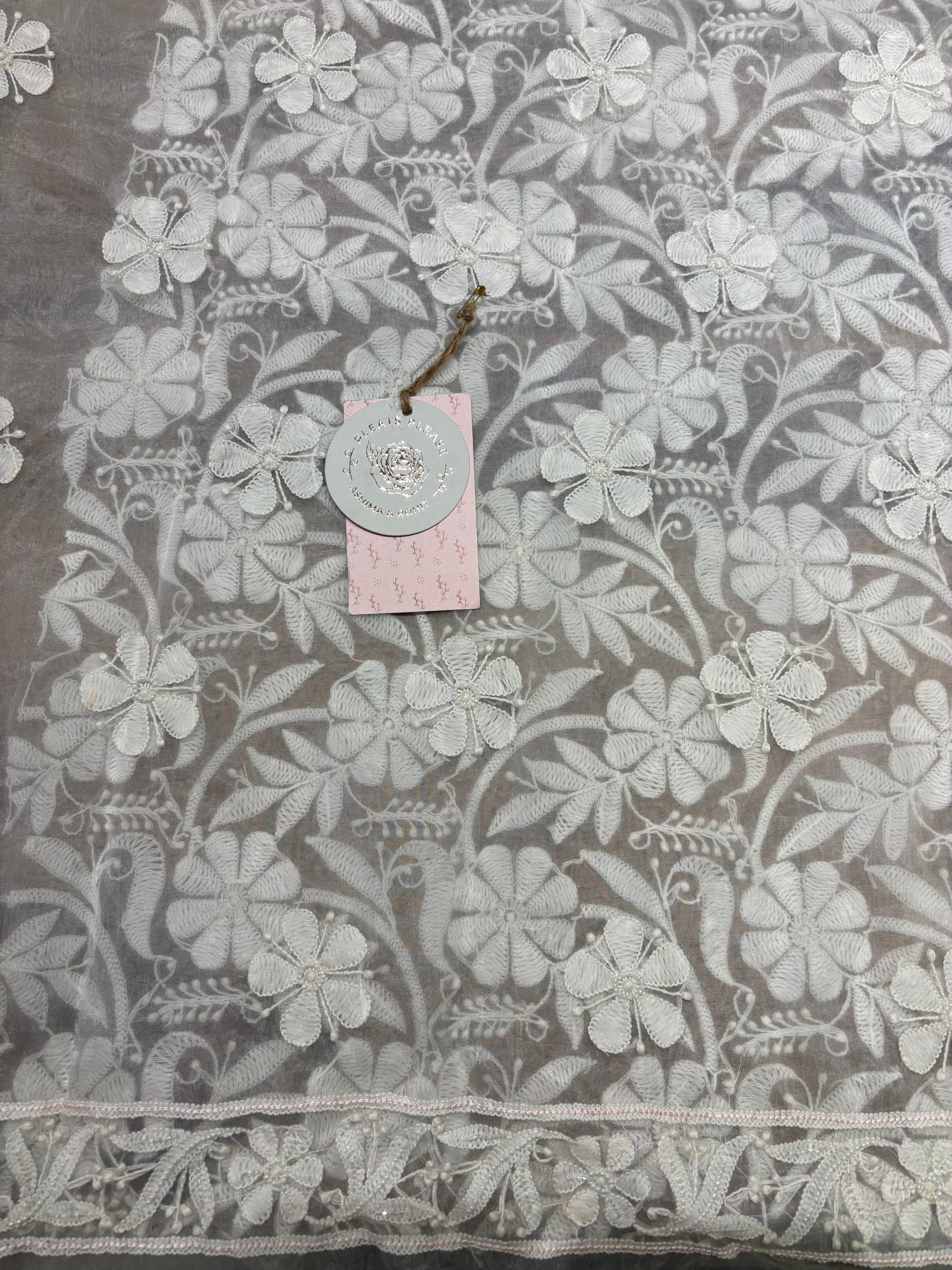 Dyeable Organza Chikankari Kurta Fabric