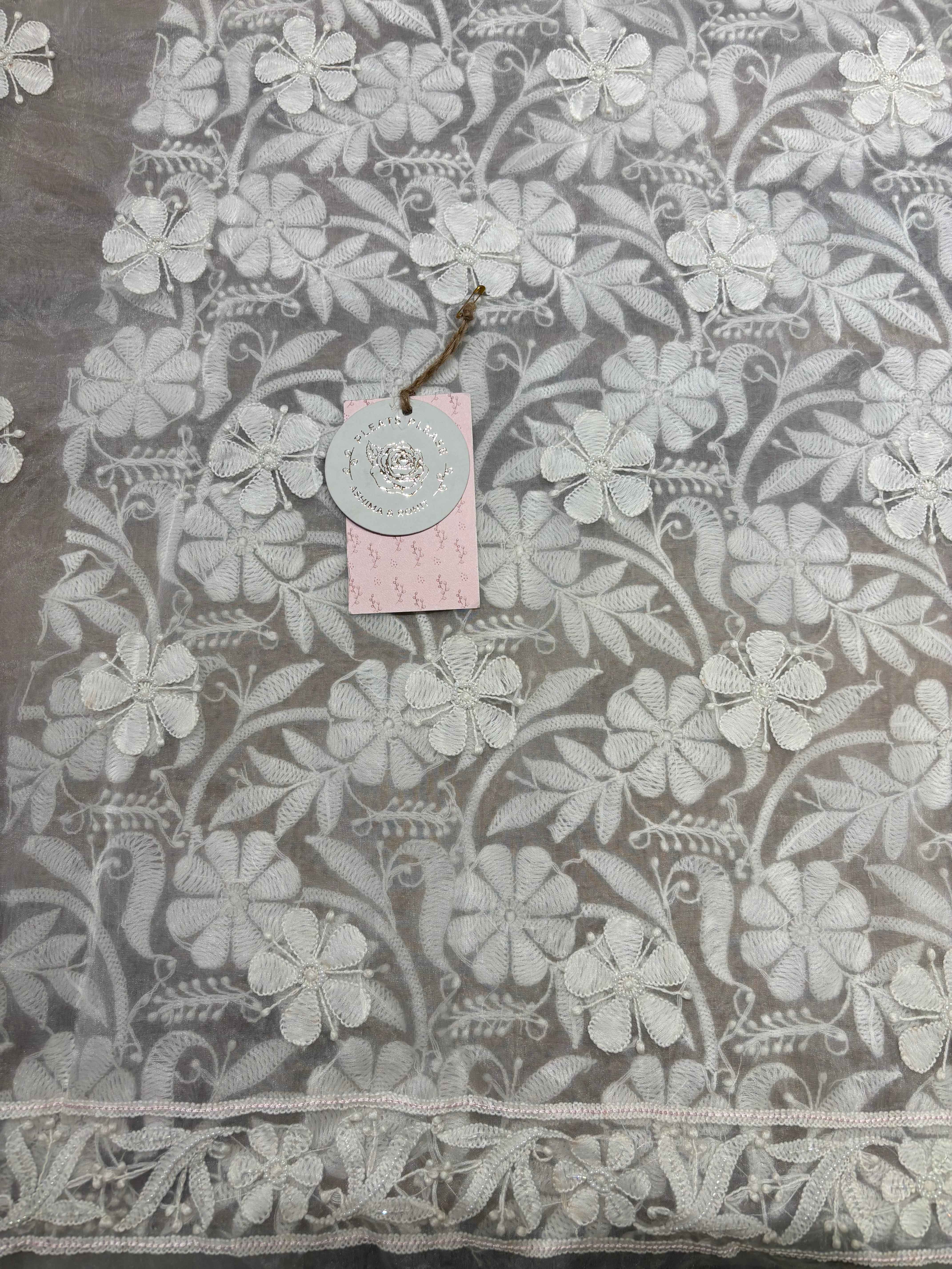Dyeable Organza Chikankari Kurta Fabric - Pleats PleaseChikankari
