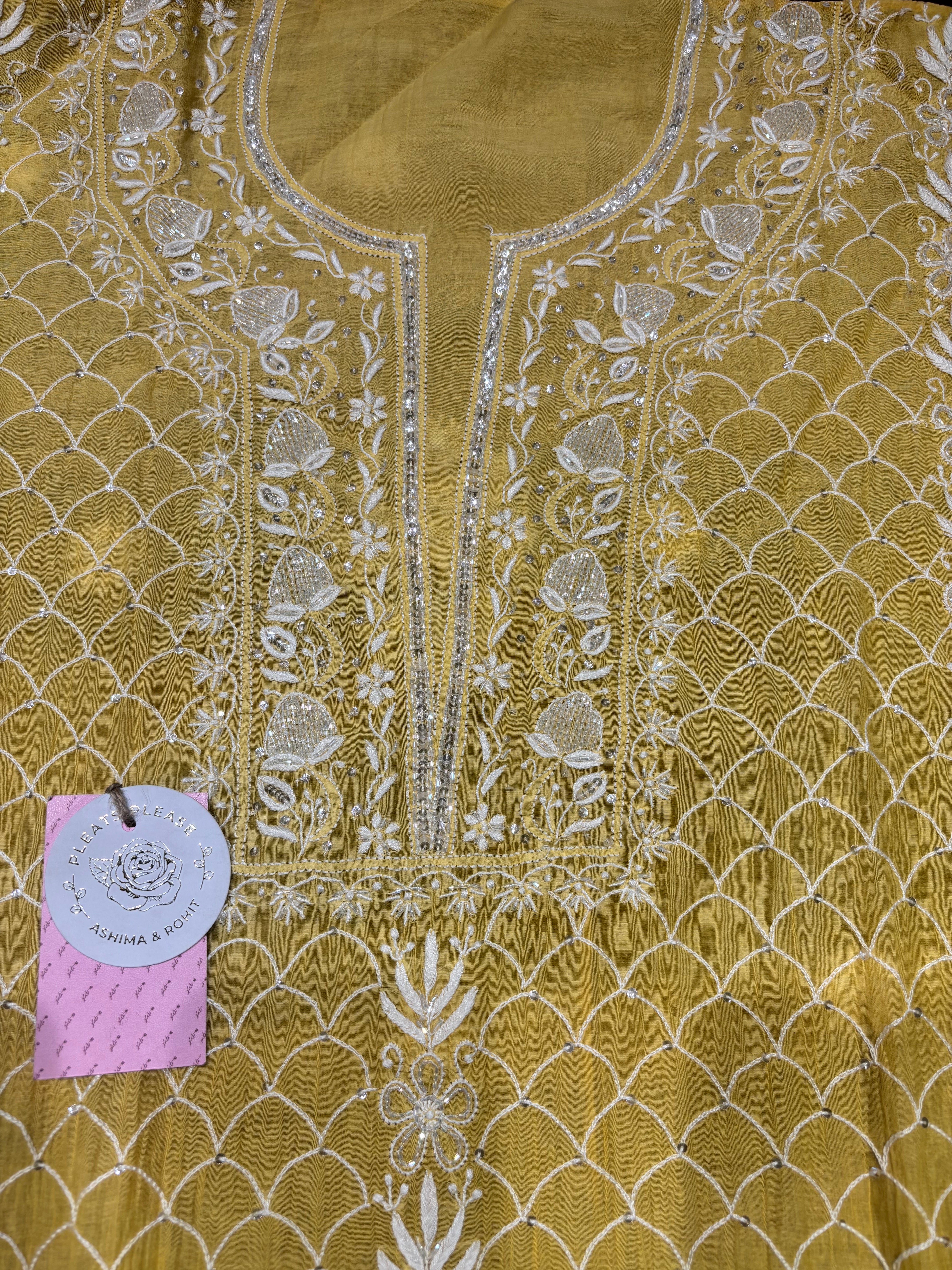 Yellow Chanderi Mul Chikankari Kurta & Dupatta Set