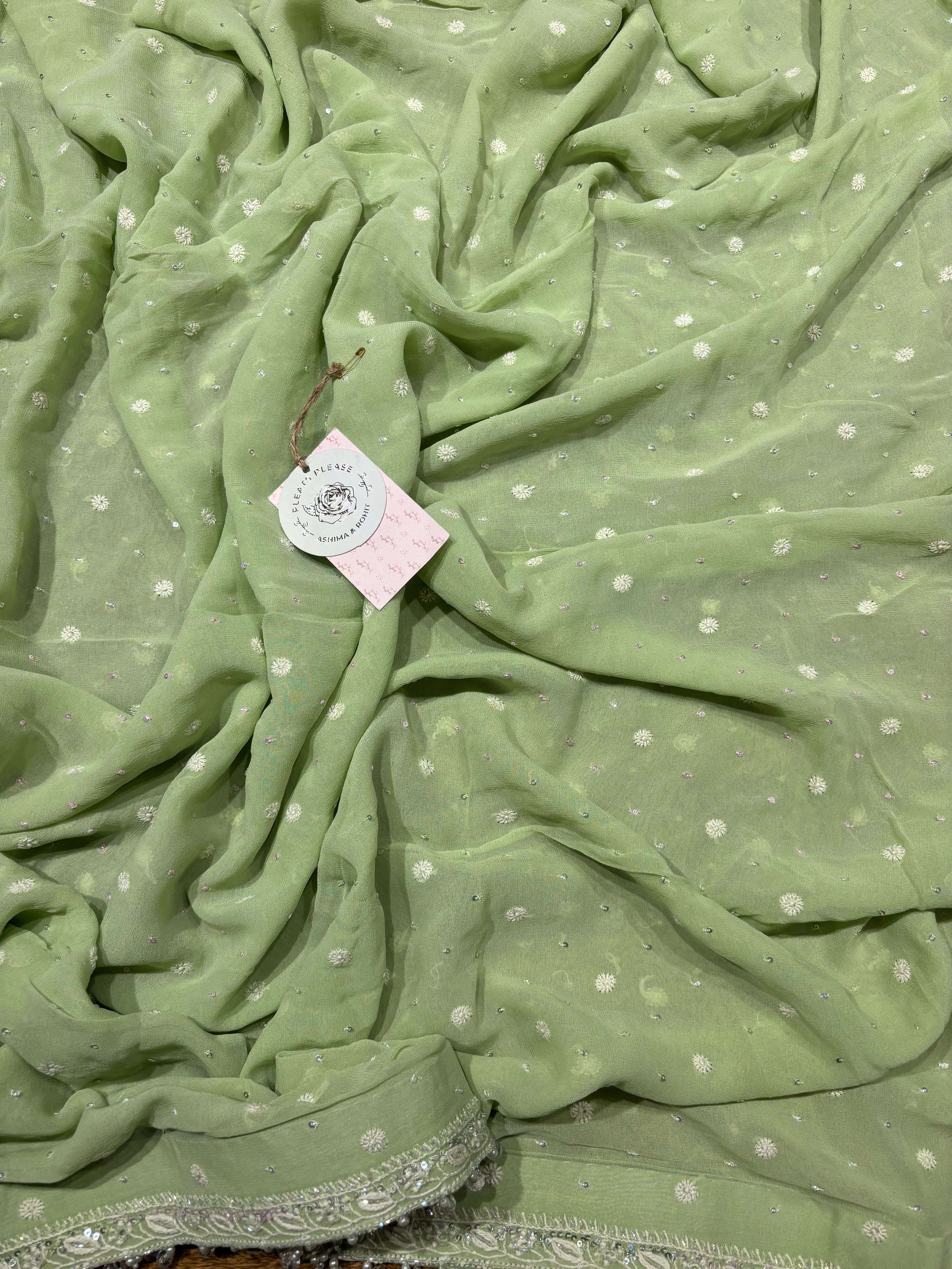 Green Pure and Premium Georgette Chikankari Kurta and Dupatta set