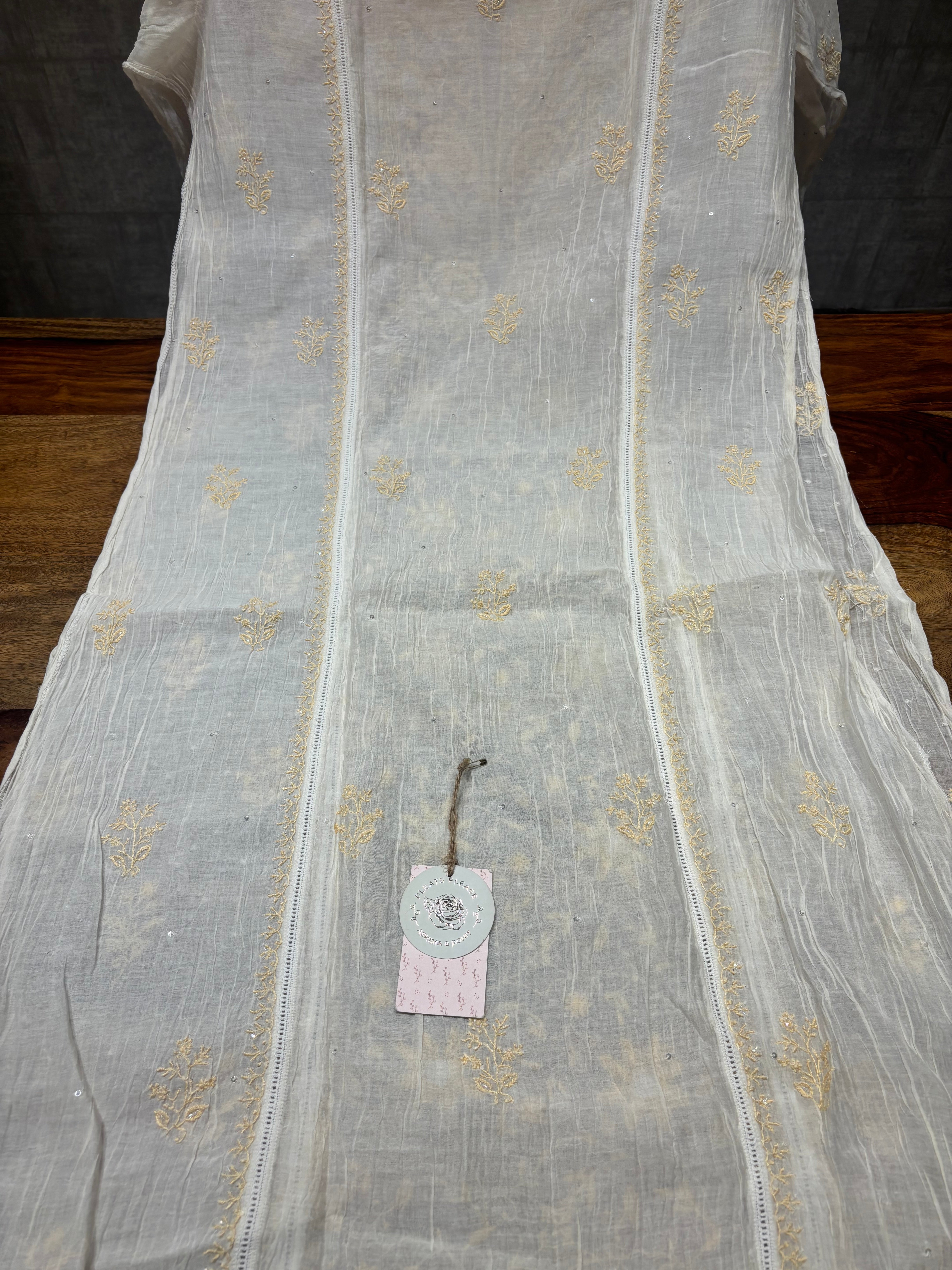 Dyeable Chanderi Silk Chikankari Kurta and Dupatta set