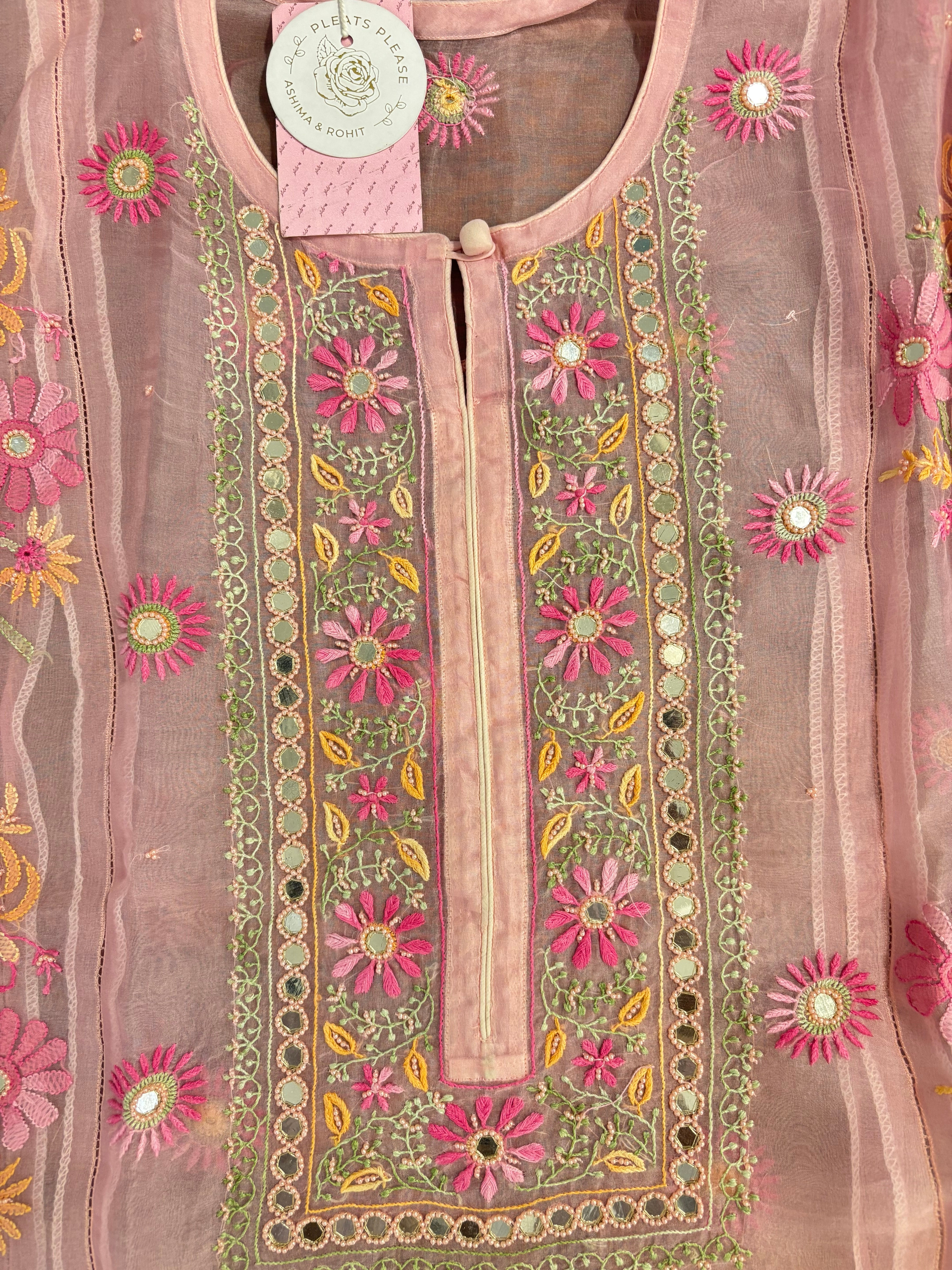 Petal-Blush Pure Organza Chikankari Kurta & Dupatta