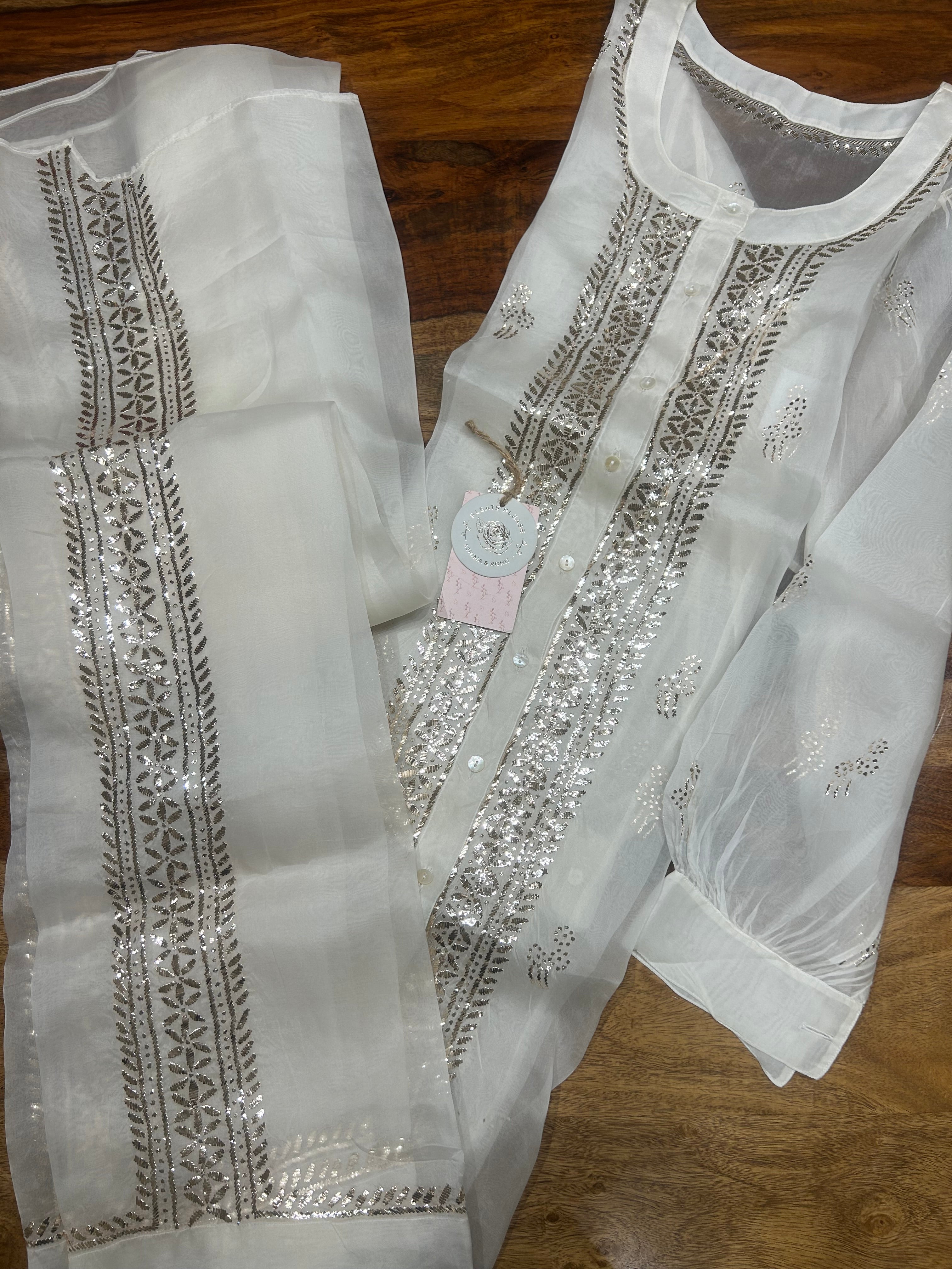 Dyeable Organza Mukaish Co-ord set