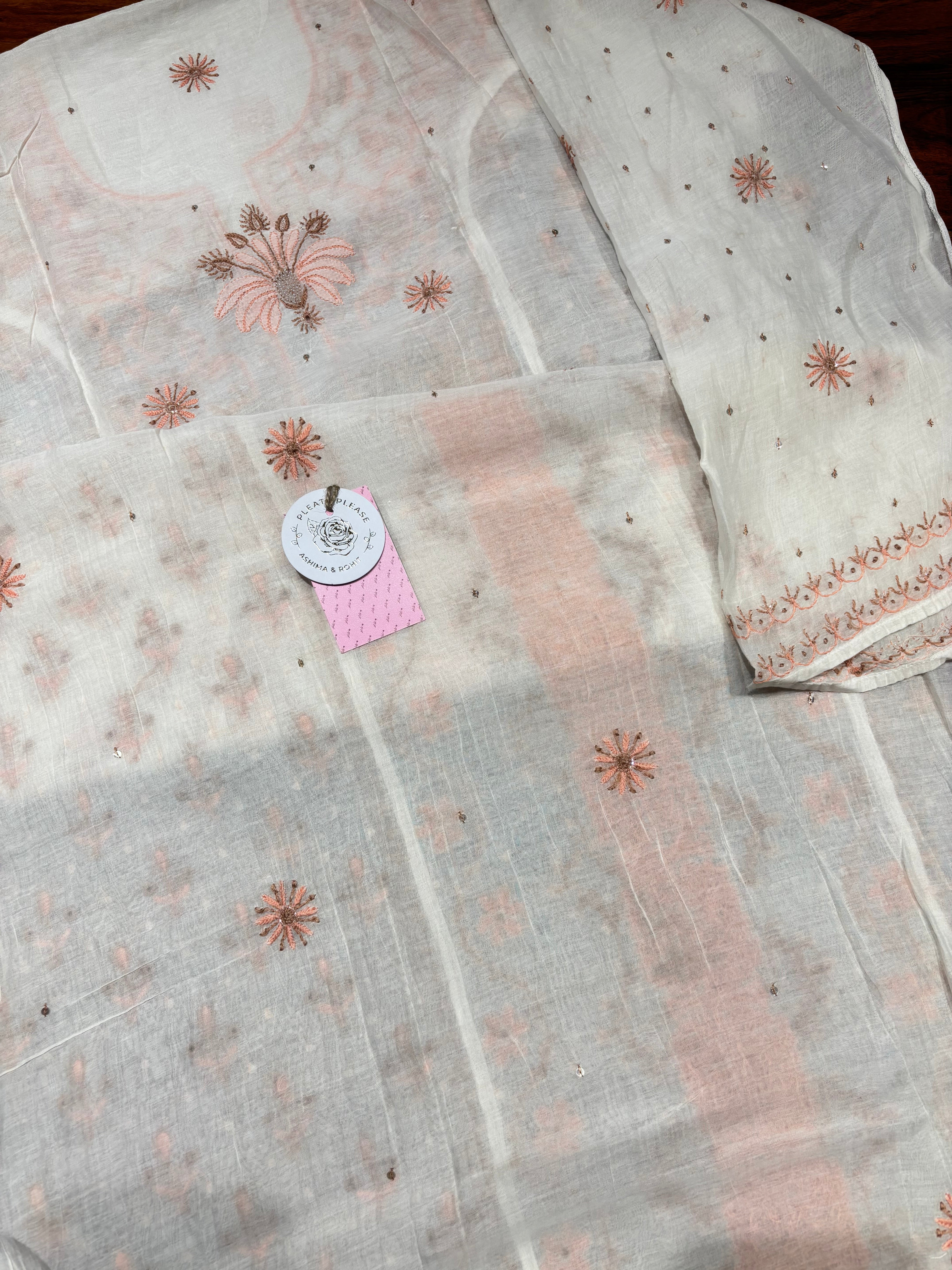 Dyeable Chanderi Mul Chikankari Kurta & Dupatta Set