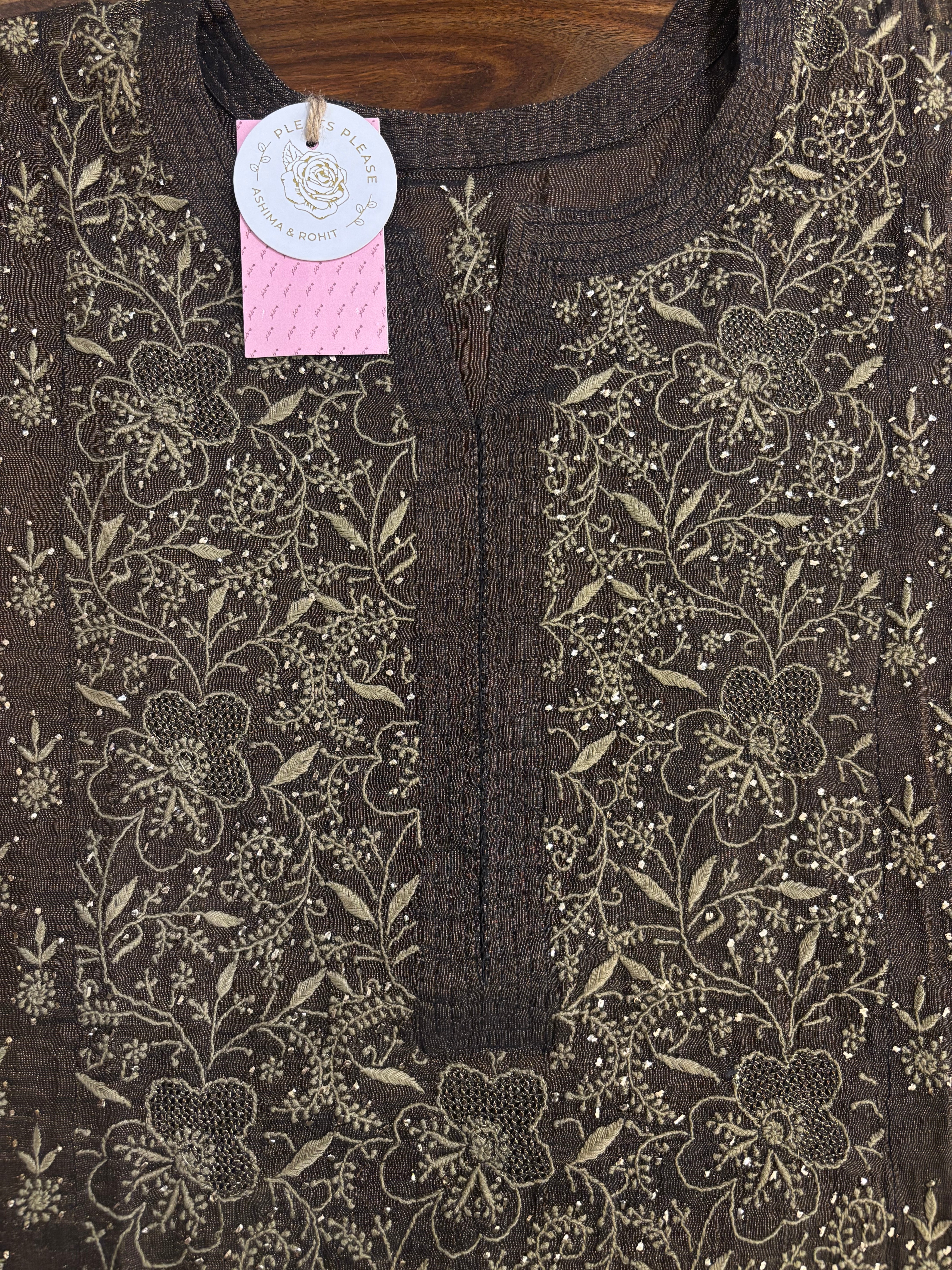 Black Tissue Chikan Mukaish Kurta & Dupatta