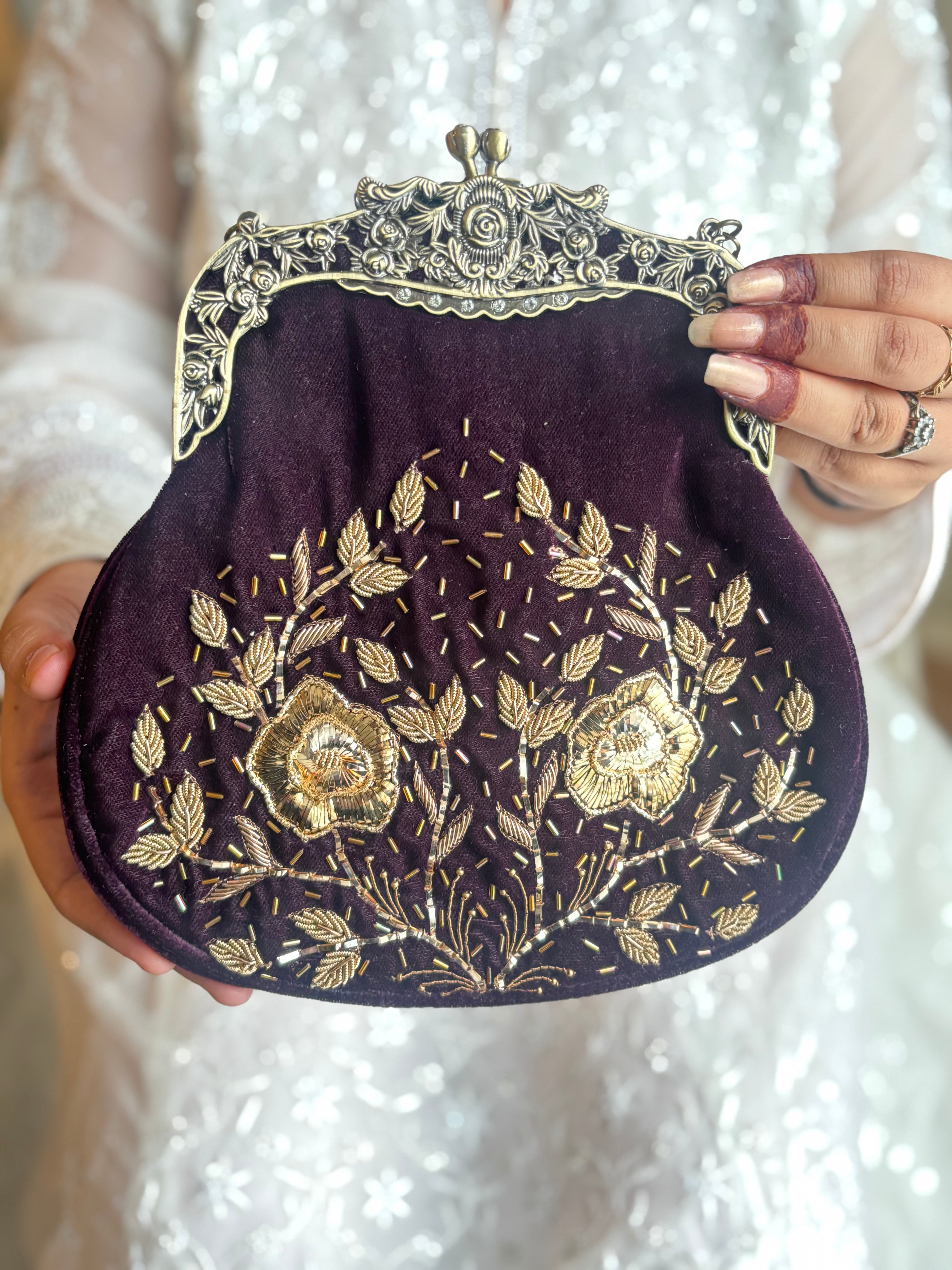Windsor Wine Velvet Mukaish Clutch