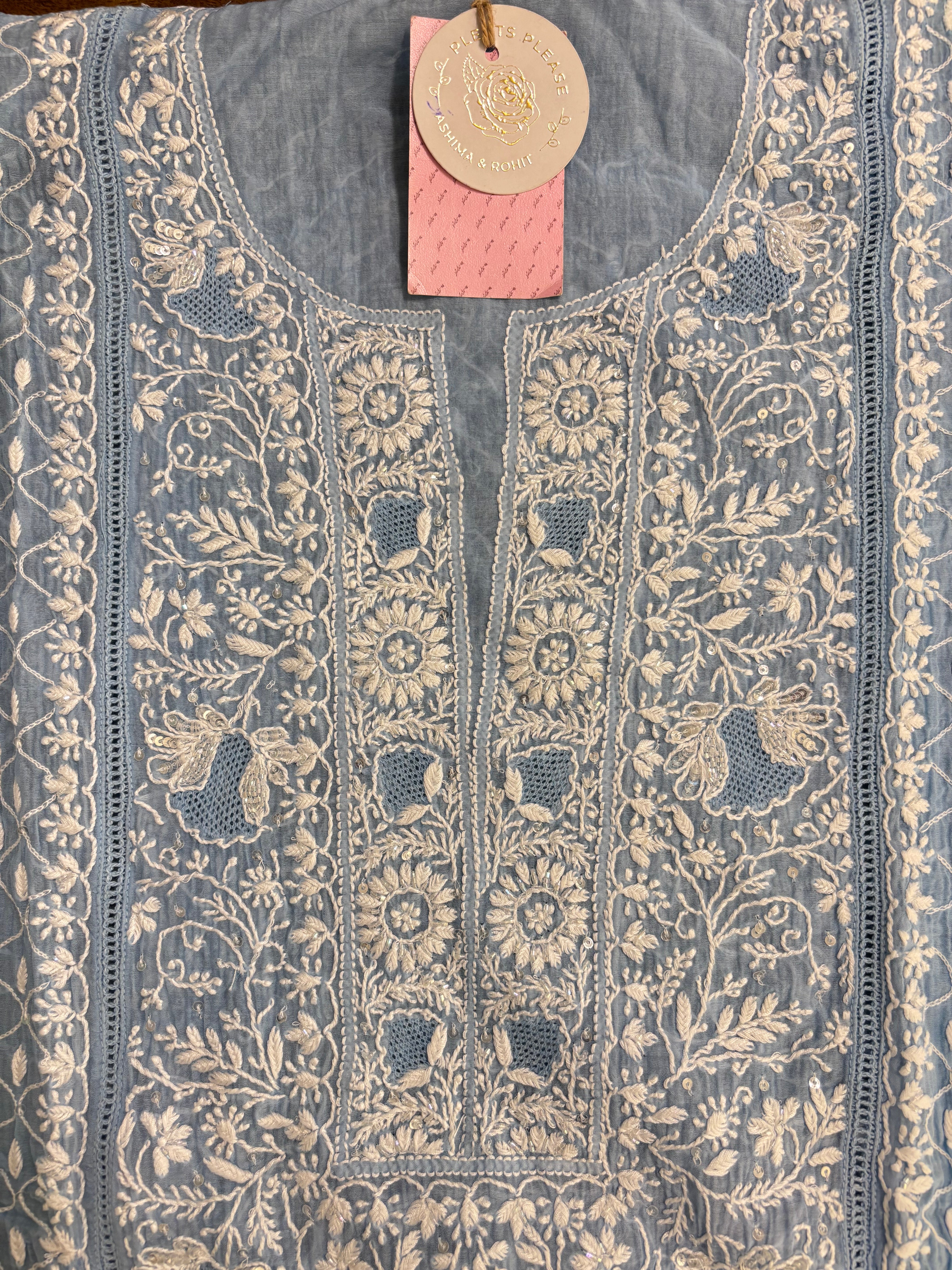 Powder Blue Chanderi Mul Chikankari Kurta and Dupatta